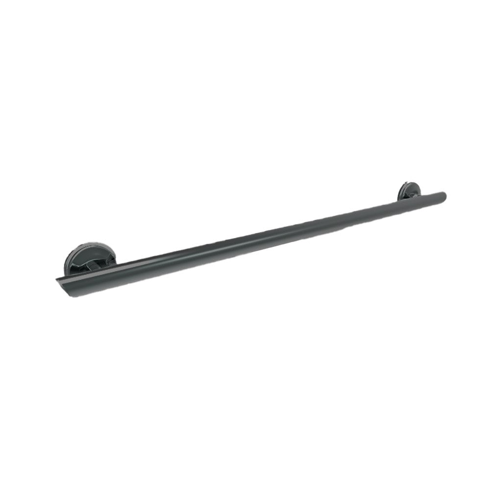 Grabcessories by LiveWell 32, 36, or 42 inch-decorative-grab-bar-angled-ends: "32, 36 or 42-inch straight decorative grab bars with angled ends and multiple rubber grips installed in a bathroom." Matte Black