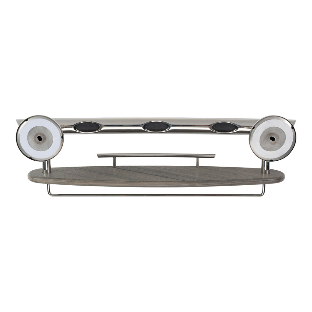 3-IN-1 GRAB BAR / SHAMPOO SHELF / WASHCLOTH BAR WITH EZ CLEAN GRIPS, ANGLED ENDS AND 2 FREE MOUNT DADDY HOLLOW WALL FASTENERS Chrome