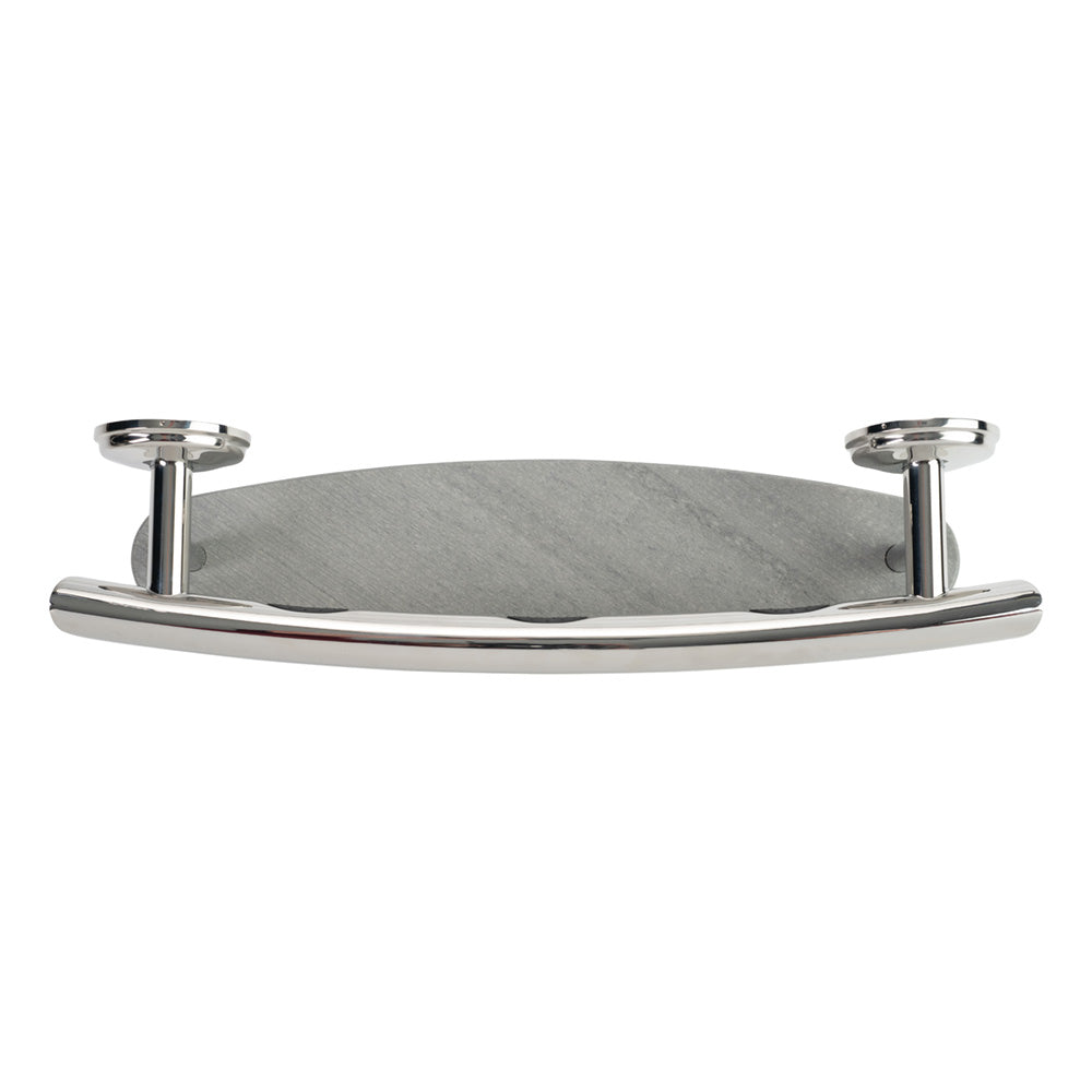 3-IN-1 GRAB BAR / SHAMPOO SHELF / WASHCLOTH BAR WITH EZ CLEAN GRIPS, ANGLED ENDS AND 2 FREE MOUNT DADDY HOLLOW WALL FASTENERS Chrome