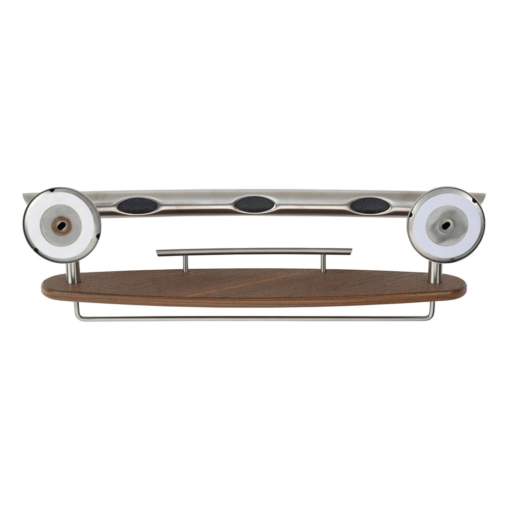 3-IN-1 GRAB BAR / SHAMPOO SHELF / WASHCLOTH BAR WITH EZ CLEAN GRIPS, ANGLED ENDS AND 2 FREE MOUNT DADDY HOLLOW WALL FASTENERS Brushed Nickel