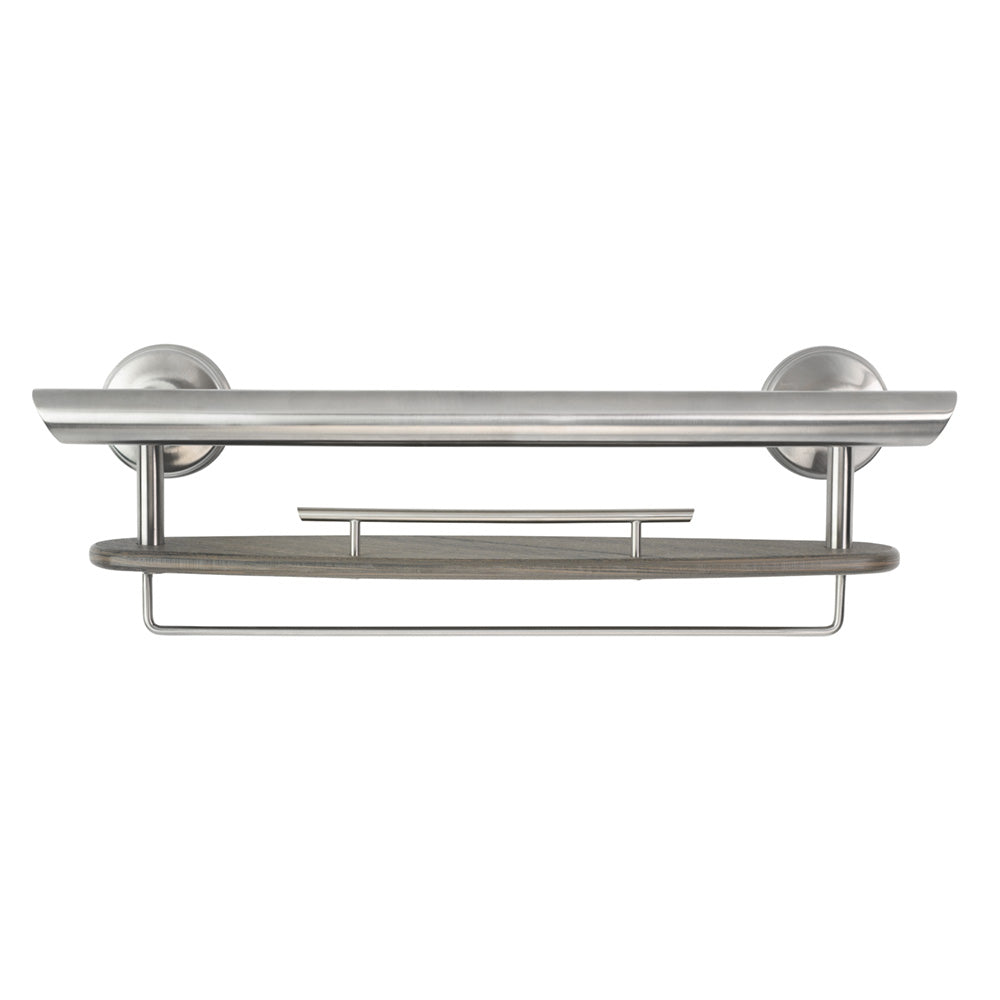 3-IN-1 GRAB BAR / SHAMPOO SHELF / WASHCLOTH BAR WITH EZ CLEAN GRIPS, ANGLED ENDS AND 2 FREE MOUNT DADDY HOLLOW WALL FASTENERS Brushed Nickel