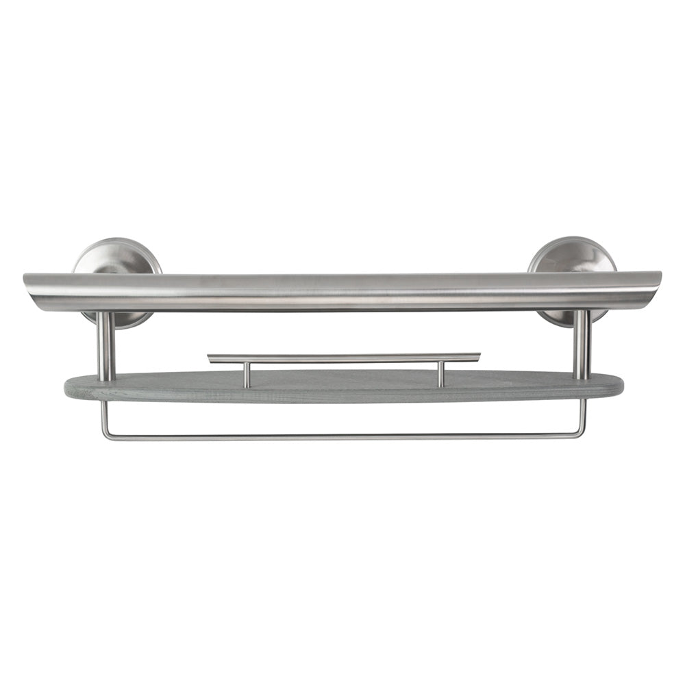 3-IN-1 GRAB BAR / SHAMPOO SHELF / WASHCLOTH BAR WITH EZ CLEAN GRIPS, ANGLED ENDS AND 2 FREE MOUNT DADDY HOLLOW WALL FASTENERS Brushed Nickel