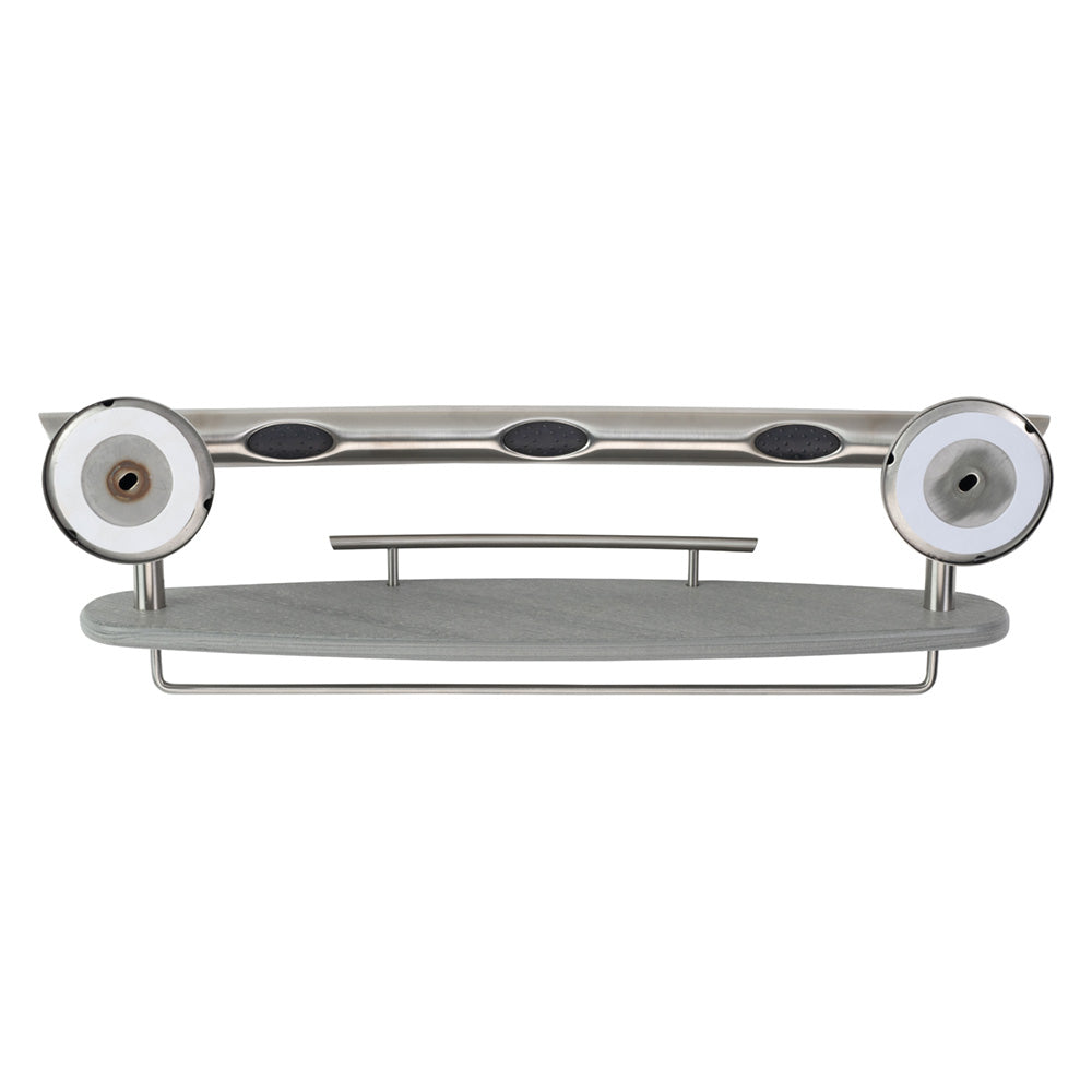 3-IN-1 GRAB BAR / SHAMPOO SHELF / WASHCLOTH BAR WITH EZ CLEAN GRIPS, ANGLED ENDS AND 2 FREE MOUNT DADDY HOLLOW WALL FASTENERS Brushed Nickel