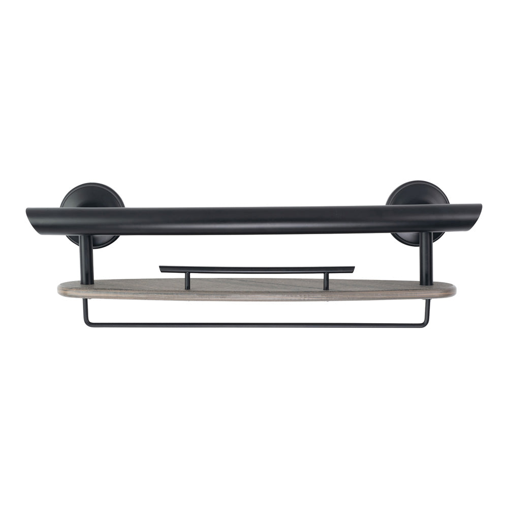 3-IN-1 GRAB BAR / SHAMPOO SHELF / WASHCLOTH BAR WITH EZ CLEAN GRIPS, ANGLED ENDS AND 2 FREE MOUNT DADDY HOLLOW WALL FASTENERS Matte Black