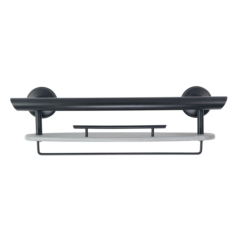 3-IN-1 GRAB BAR / SHAMPOO SHELF / WASHCLOTH BAR WITH EZ CLEAN GRIPS, ANGLED ENDS AND 2 FREE MOUNT DADDY HOLLOW WALL FASTENERS Matte Black