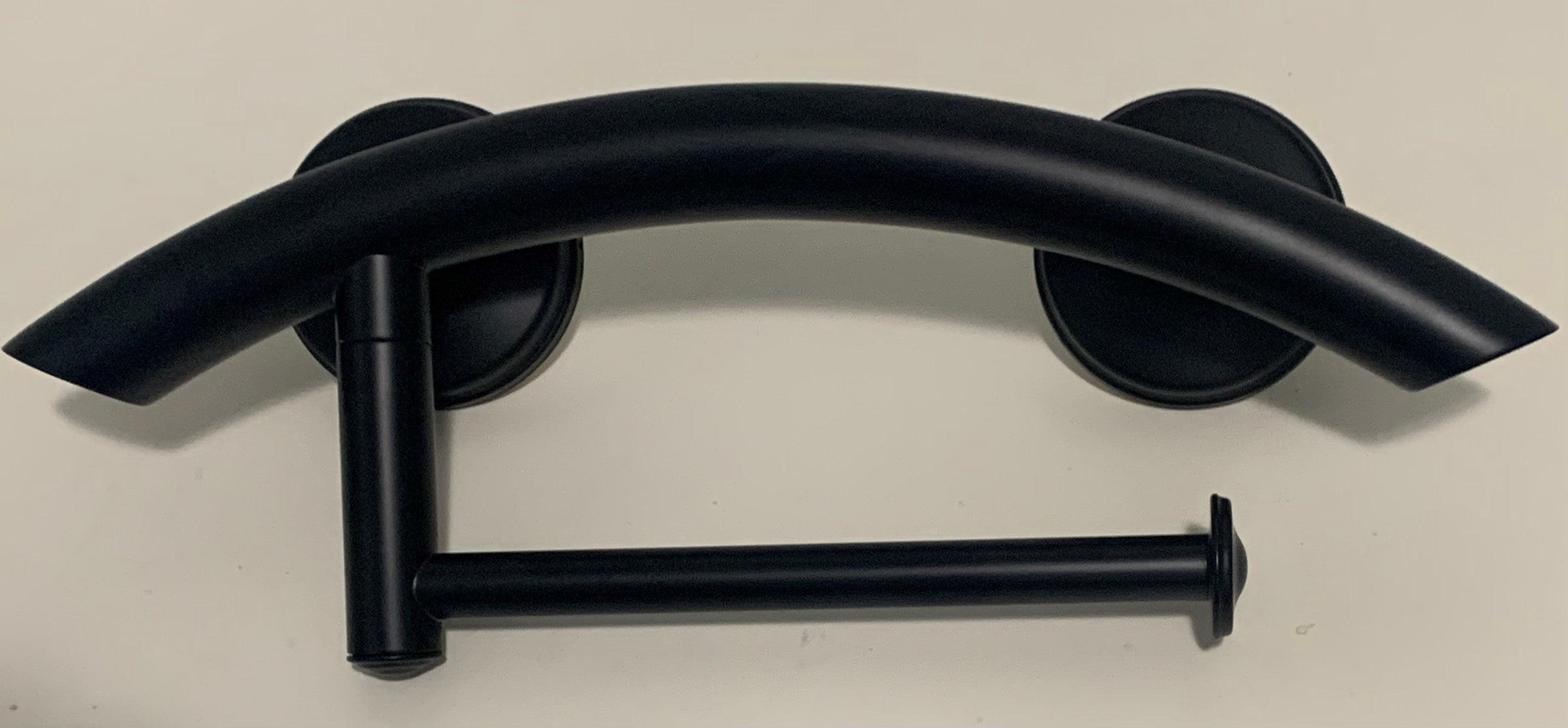 3-in-1 arched grab bars designed as a toilet paper holder or hand towel bar with EZ Clean rubber nubby grips for safety and stability.