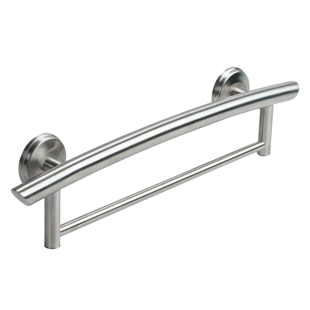 2-in-1 Arched Grab Bar Towel Bar with Multiple EZ Clean Rubber Nubby Grips Brushed Nickel
