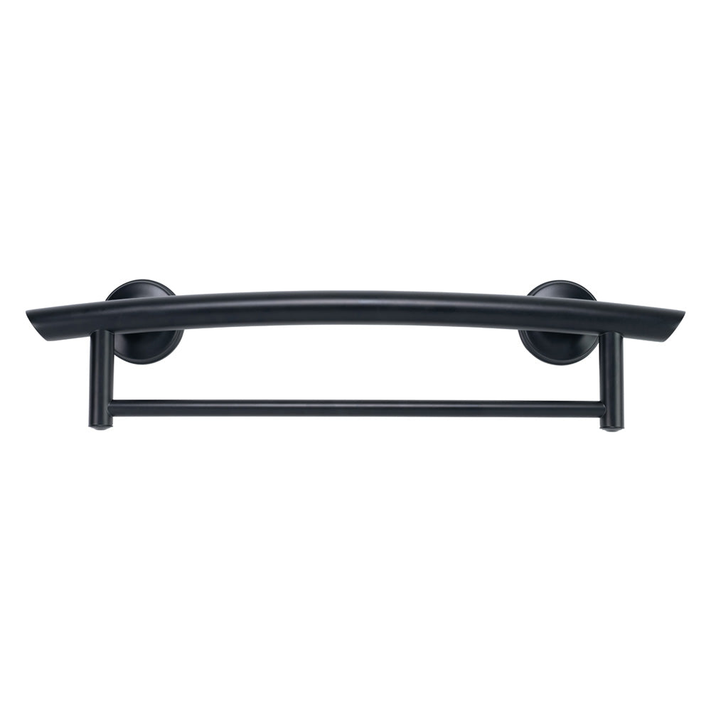 2-in-1 Arched Grab Bar Towel Bar with Multiple EZ Clean Rubber Nubby Grips Matte Black