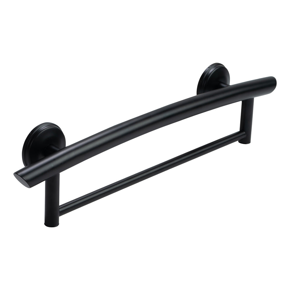 2-in-1 Arched Grab Bar Towel Bar with Multiple EZ Clean Rubber Nubby Grips Matte Black