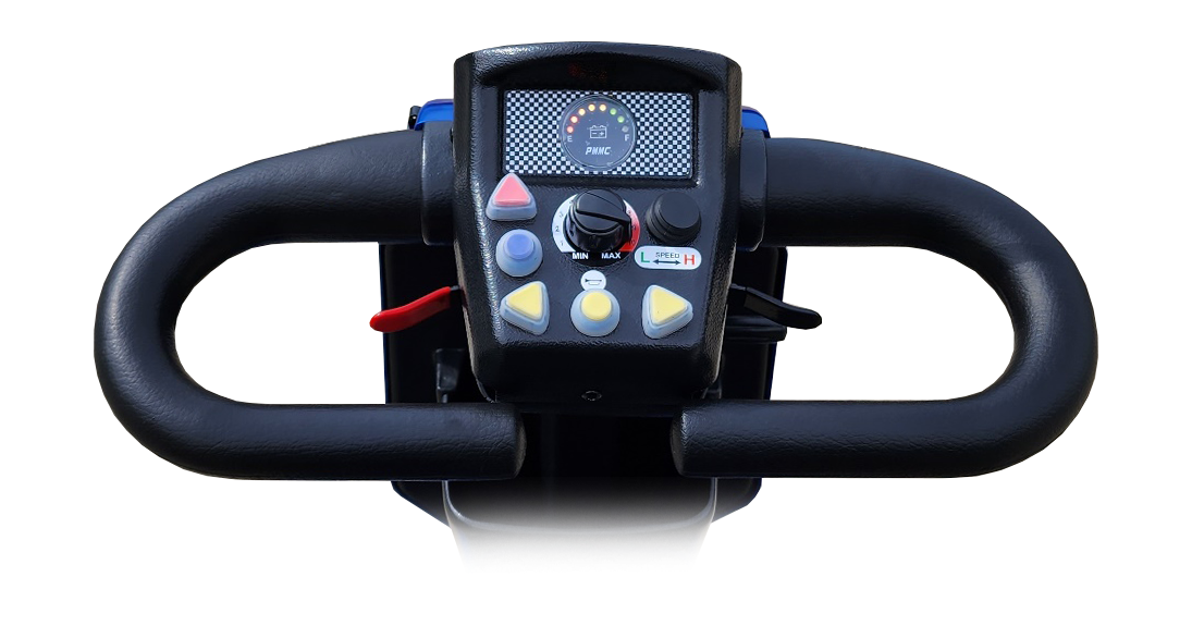 Shoprider Explorer displaying its steering column.