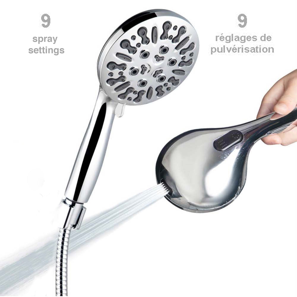 Bathcessories 3-in-1, 28" Combo Grab Bar, Handheld Slider Bar, and 9-Spray Shower Wand