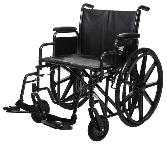 Panacea® Heavy-Duty Wheelchair, Vinyl - Seat Width: 20 in Seat Depth: 18 in Armrest Style: Removable Desk Front Rigging Style (Swing Away Footrest or Elevating Legrest Option)