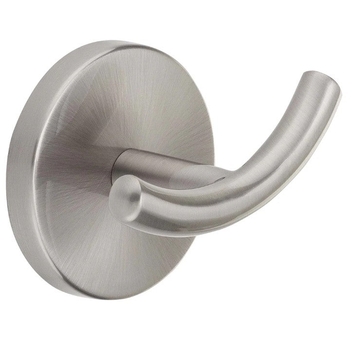 Bathcessories Decorative Double Robe Hook – Stylish curved design for elegant décor and reliable towel storage, Brushed Nickel.