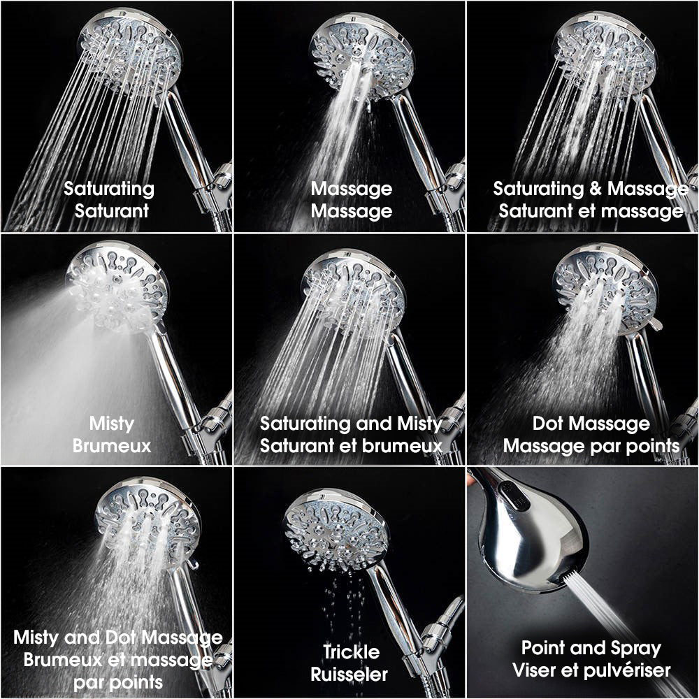 Bathcessories 3-in-1, 28" Combo Grab Bar, Handheld Slider Bar, and 9-Spray Shower Wand