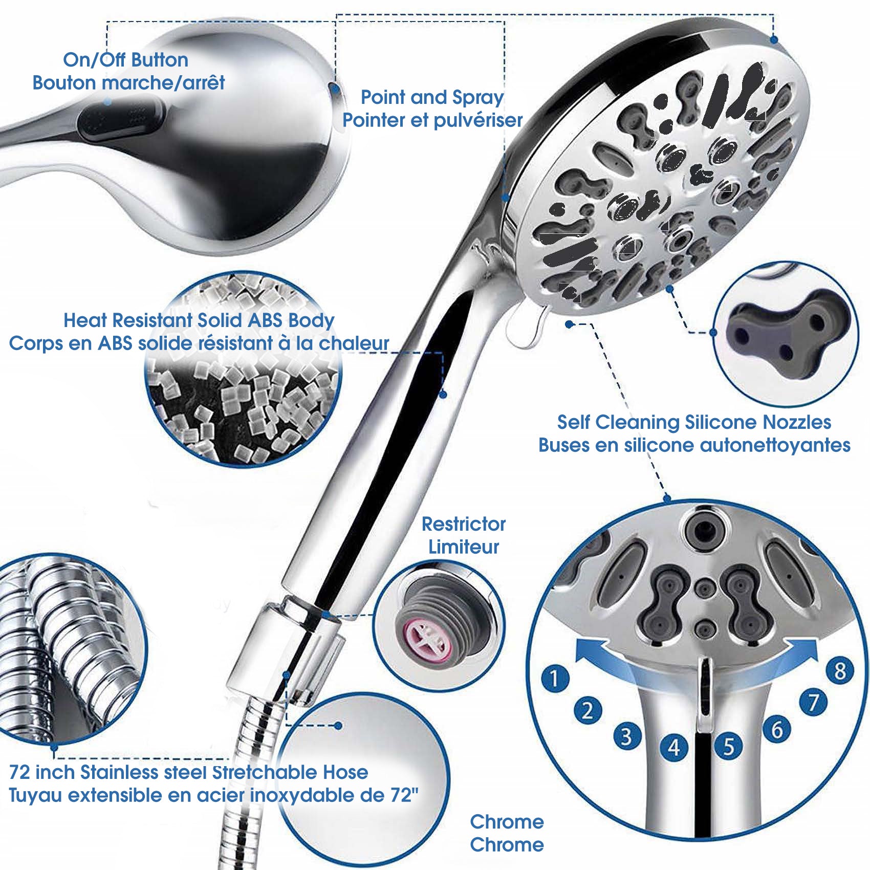 Bathcessories 3-in-1, 28" Combo Grab Bar, Handheld Slider Bar, and 9-Spray Shower Wand