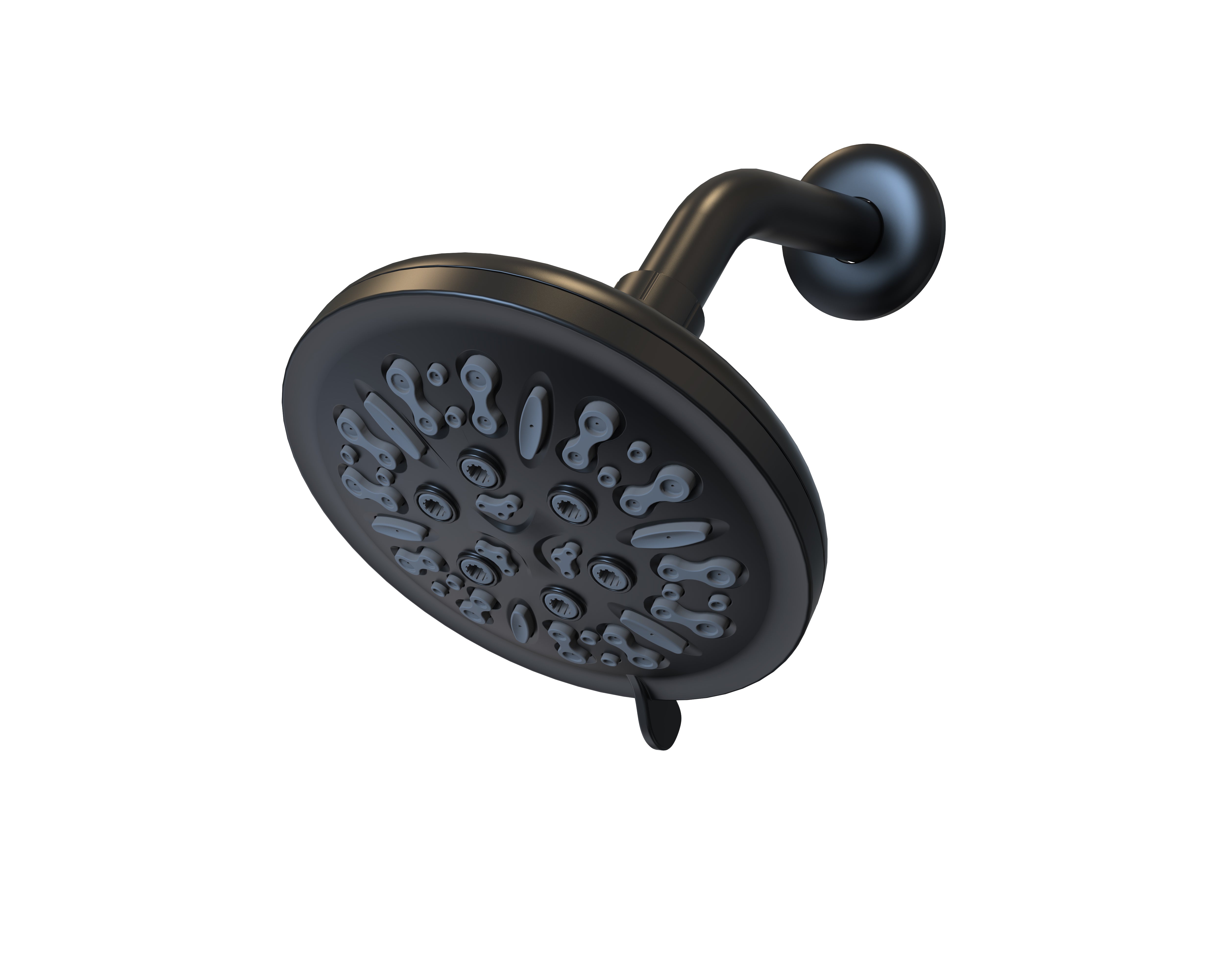 Bathcessories by LiveWell Fixed 8 Spray Function 5.50" (140mm) Shower Head with EZ Clean Silicone Spray Nozzles, Brass Ball Joint, Max Flow Rate 2.50gpm@80PSI, 6" (20x1.0x152mm) Stainless Steel Shower Arm & Flange. This shower head matches the Hand-Held Shower Wand Head. Matte Black