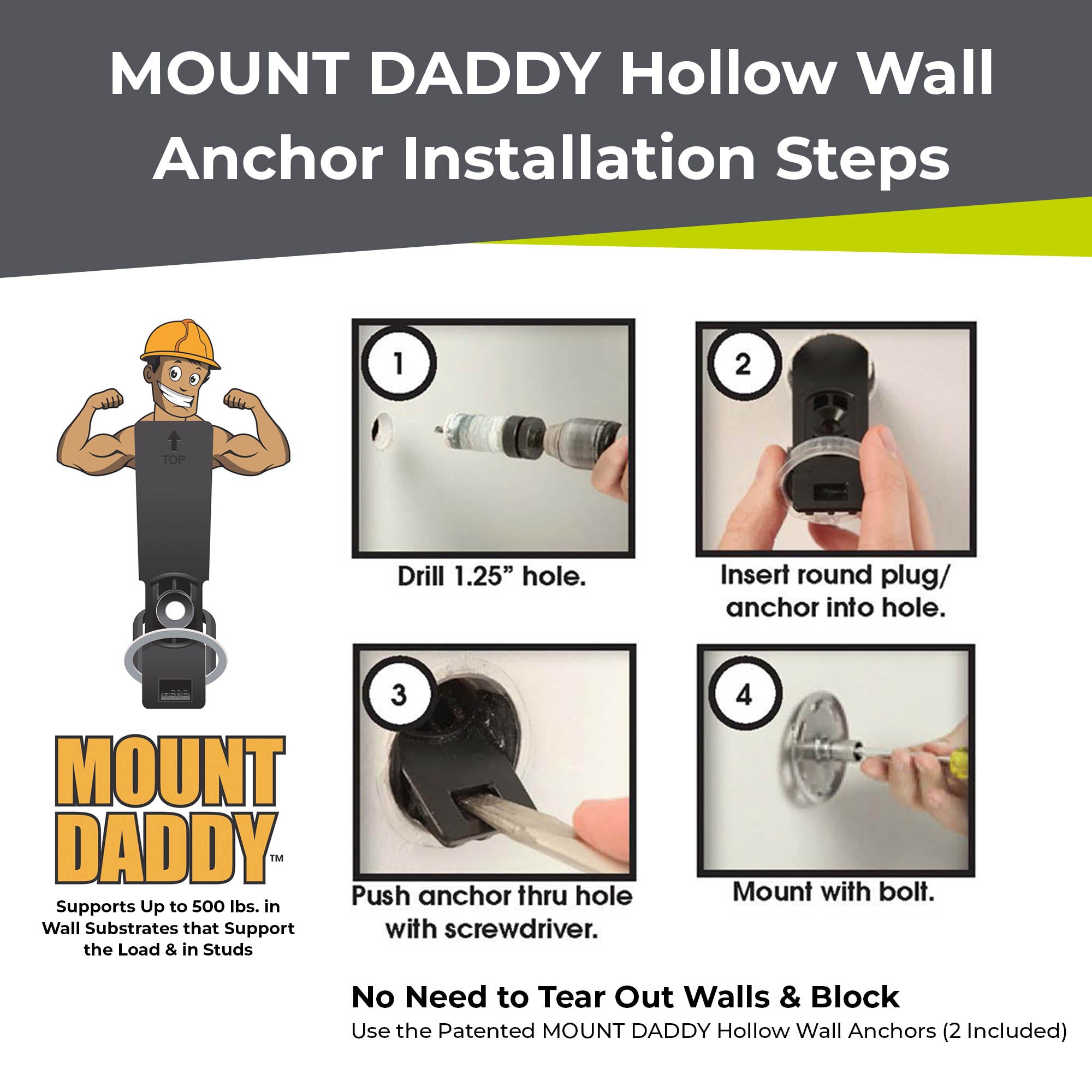 LiveWell Grab Bars Mount Daddy Hollow Wall Anchor Installation Steps