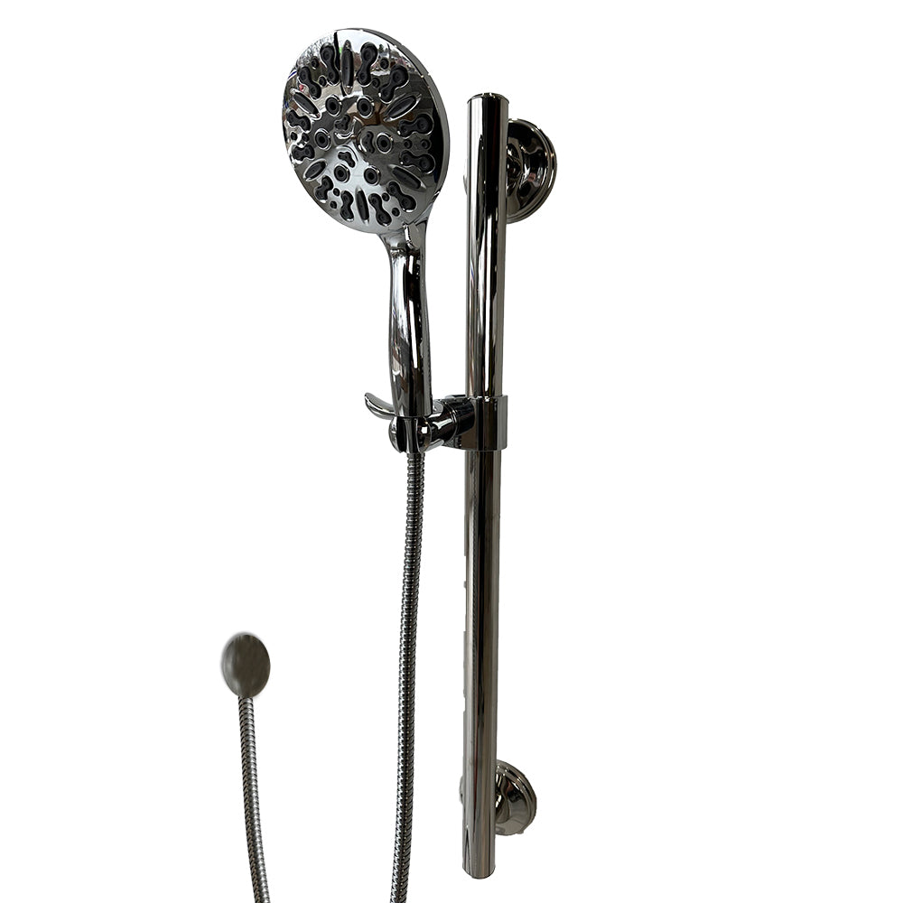 Bathcessories 3-in-1, 28" Combo Grab Bar, Handheld Slider Bar, and 9-Spray Shower Wand