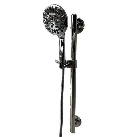 Grabcessories 3-in-1, 28 inch Decorative Grab Bar, Handheld Shower Slider Bar, 9 Spray Shower Wand, 72