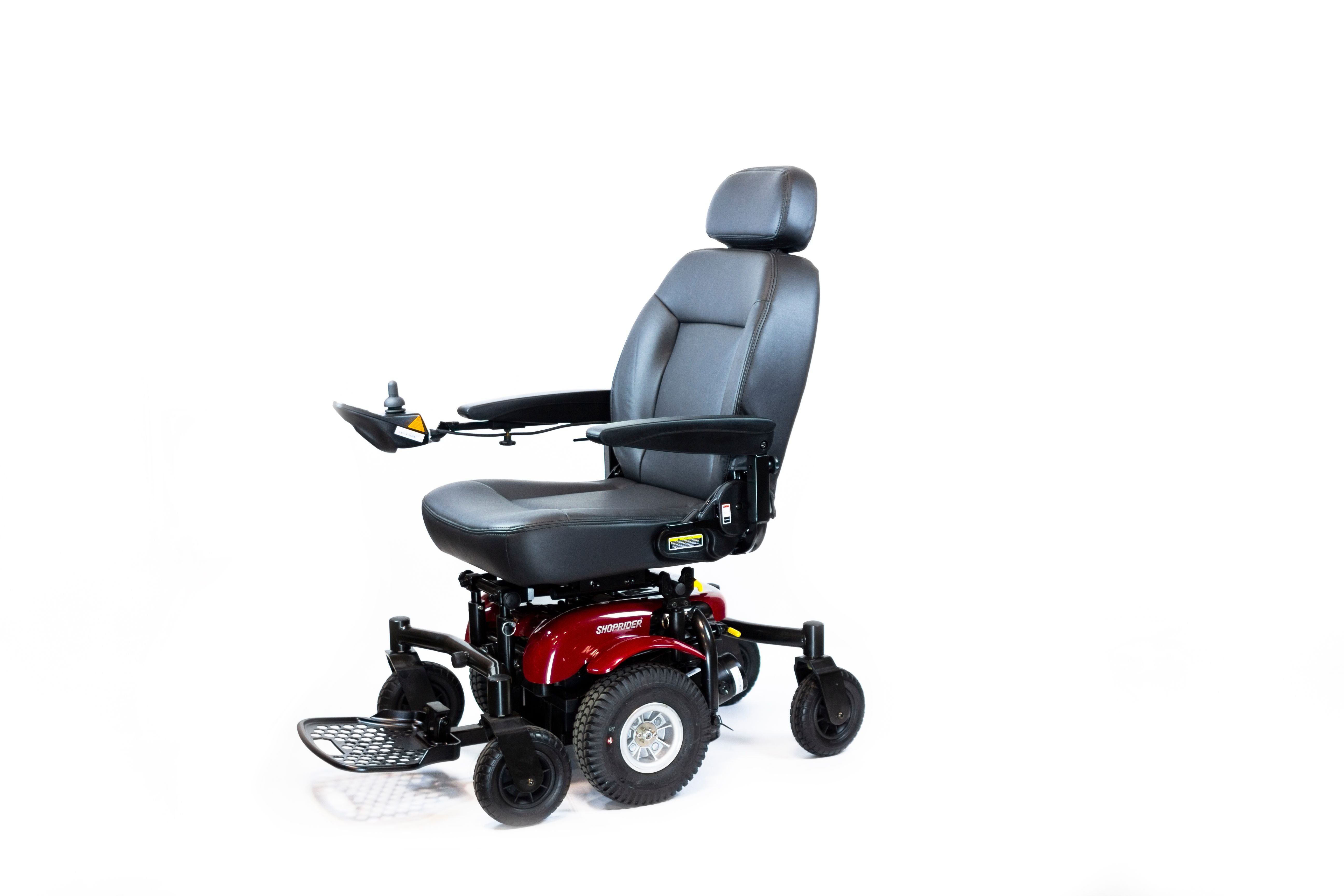 Front view of the Shoprider 6Runner 10 showcasing its six-point contact base in red.
