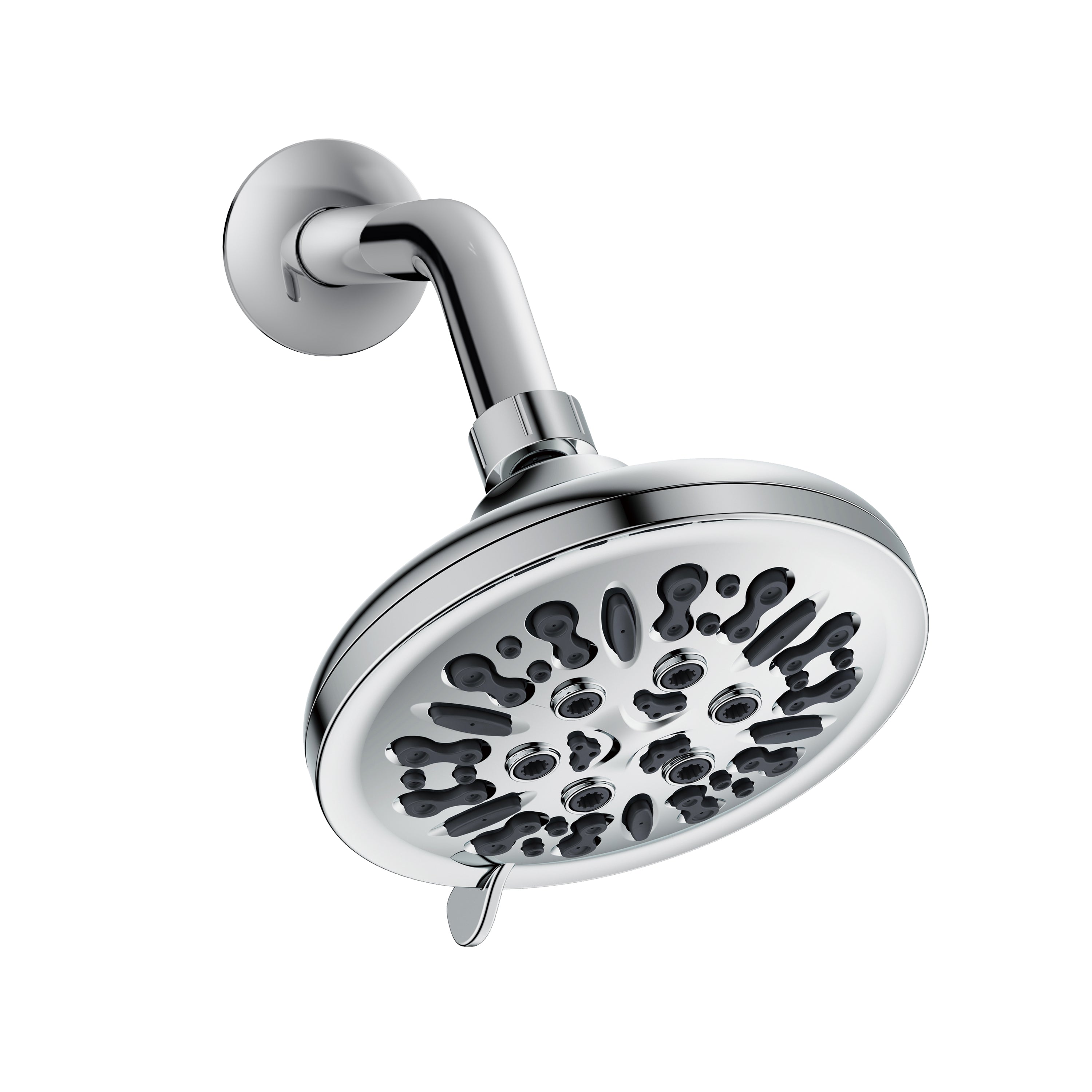 Bathcessories by LiveWell Fixed 8 Spray Function 5.50" (140mm) Shower Head with EZ Clean Silicone Spray Nozzles, Brass Ball Joint, Max Flow Rate 2.50gpm@80PSI, 6" (20x1.0x152mm) Stainless Steel Shower Arm & Flange. This shower head matches the Hand-Held Shower Wand Head. Chrome