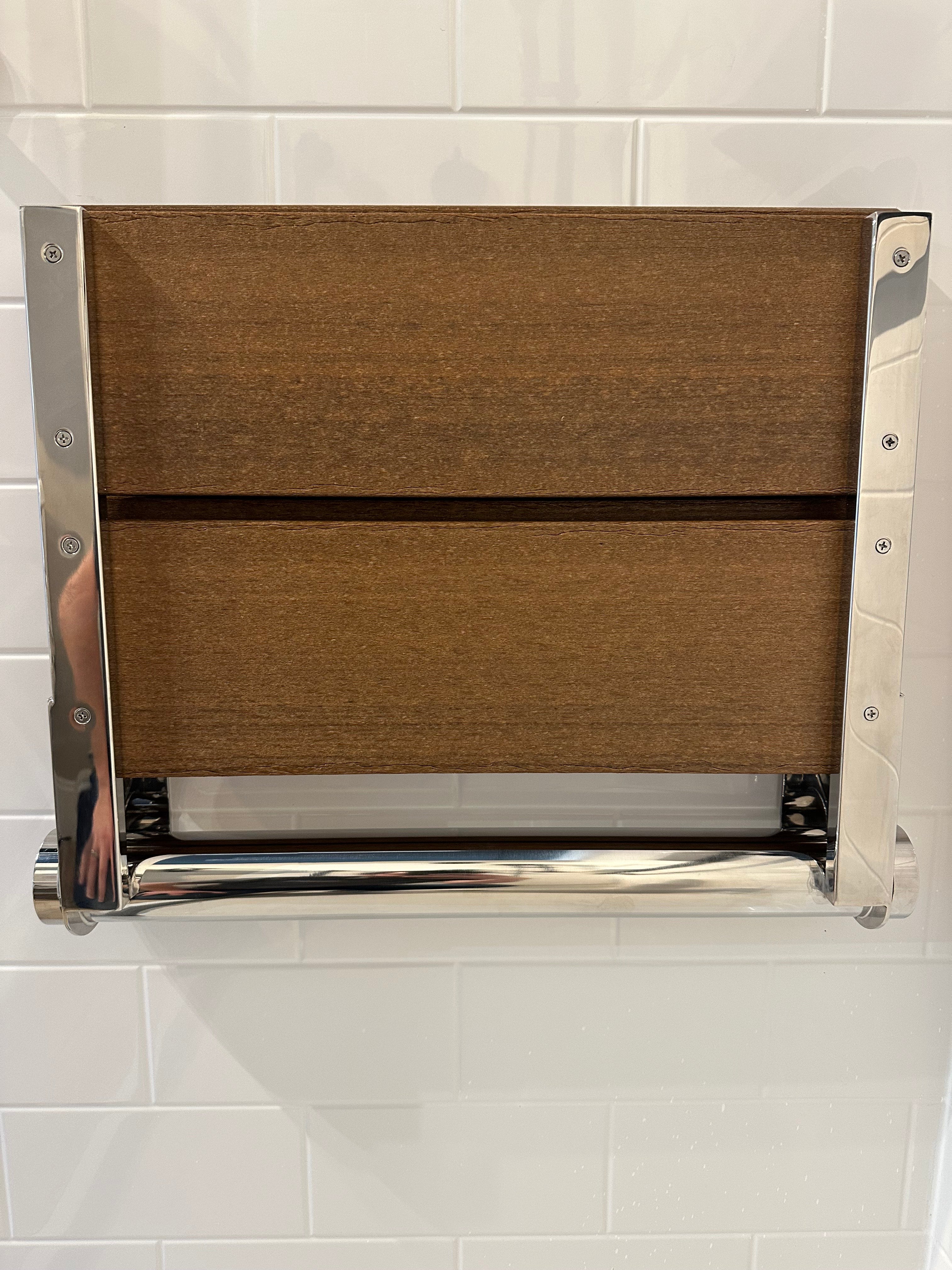 Bathcessories by LiveWell 18" Beautiful Plastic Wood Fold Down Seats. Stainless Steel and ADA Compliant CHROME/ANTIQUE MAHOGANY MODEL# 18L-WS-CH-AM