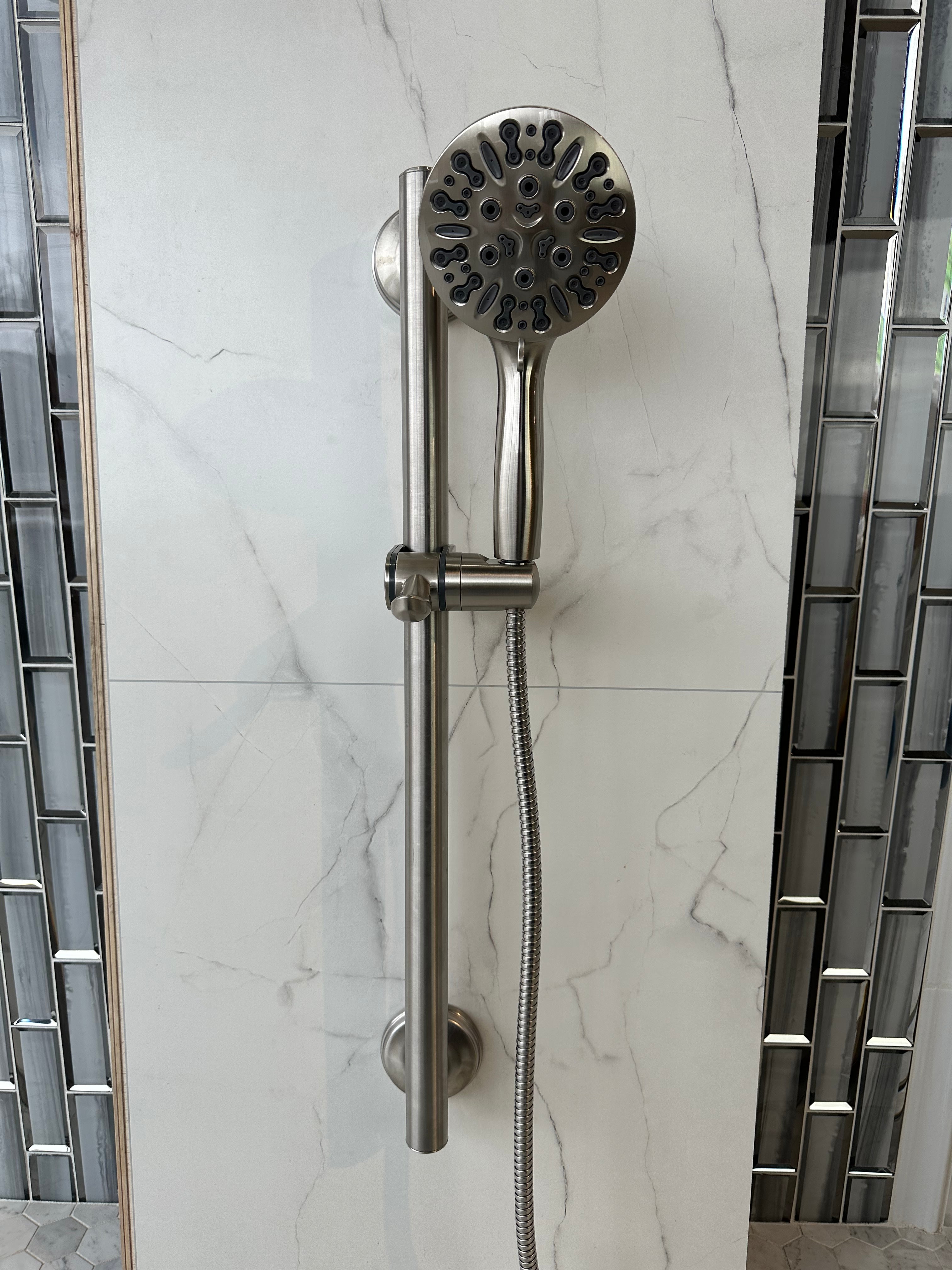 Bathcessories 3-in-1, 28" Combo Grab Bar, Handheld Slider Bar, and 9-Spray Shower Wand