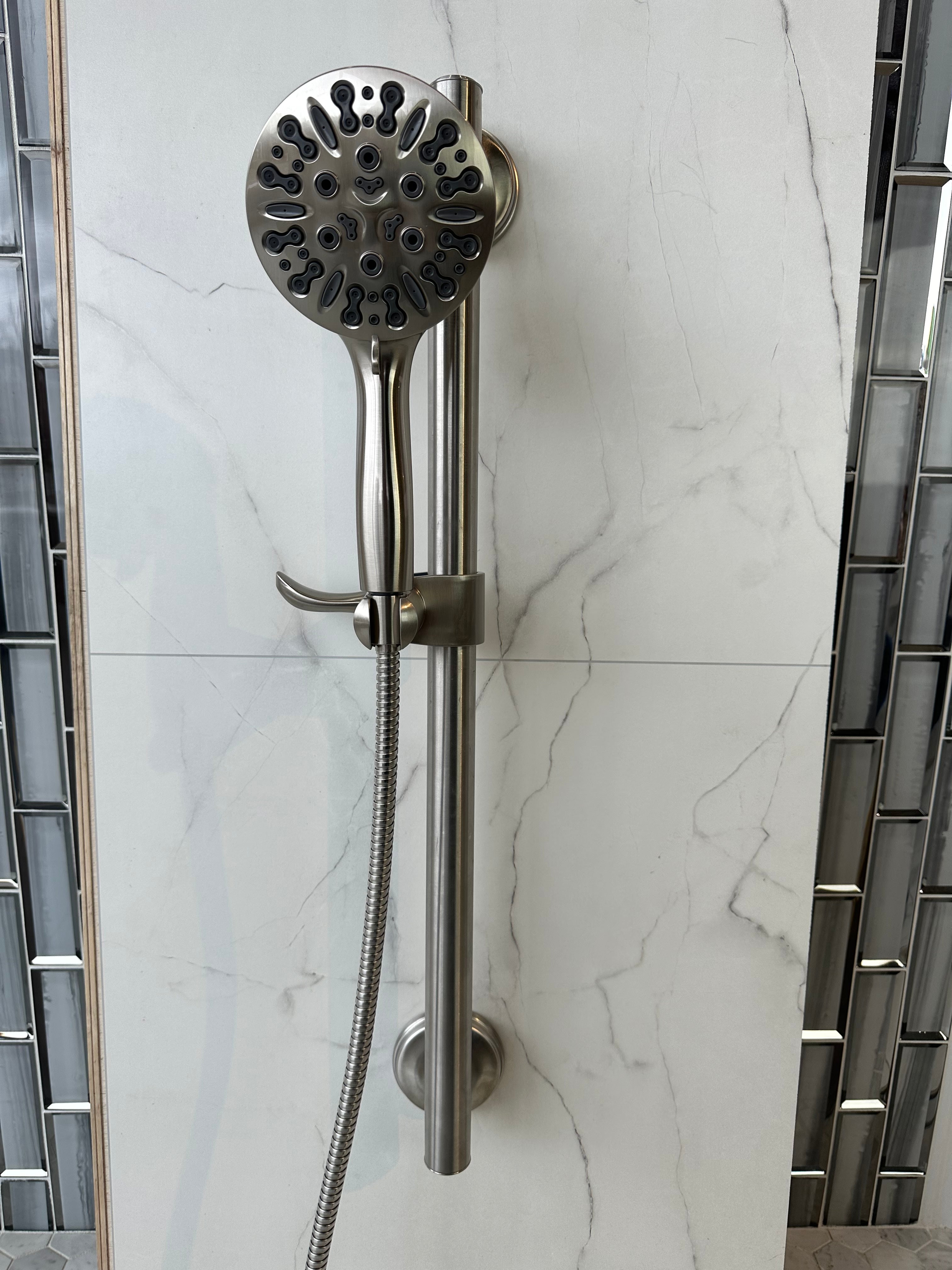 Bathcessories 3-in-1, 28" Combo Grab Bar, Handheld Slider Bar, and 9-Spray Shower Wand