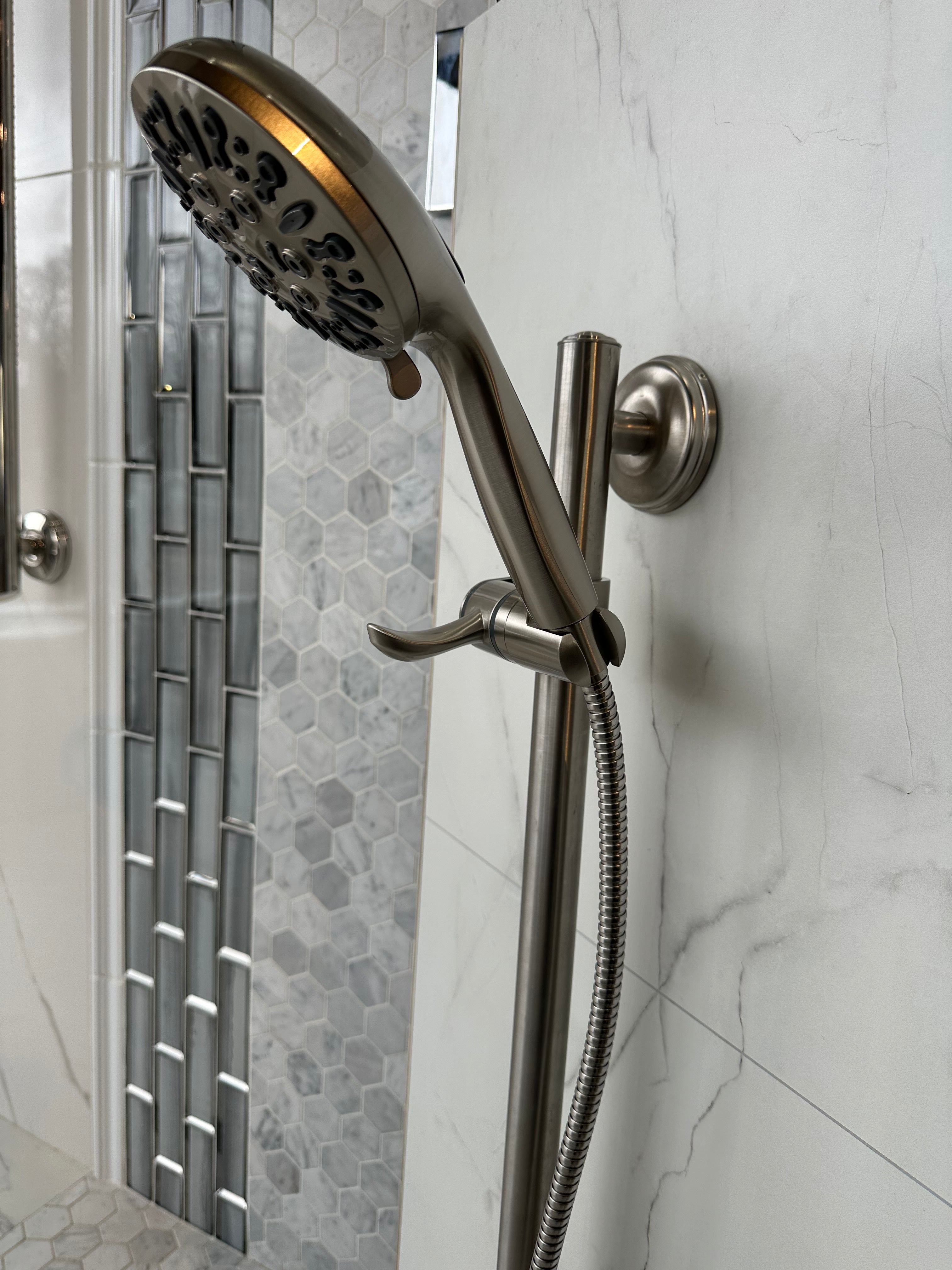 Bathcessories 3-in-1, 28" Combo Grab Bar, Handheld Slider Bar, and 9-Spray Shower Wand