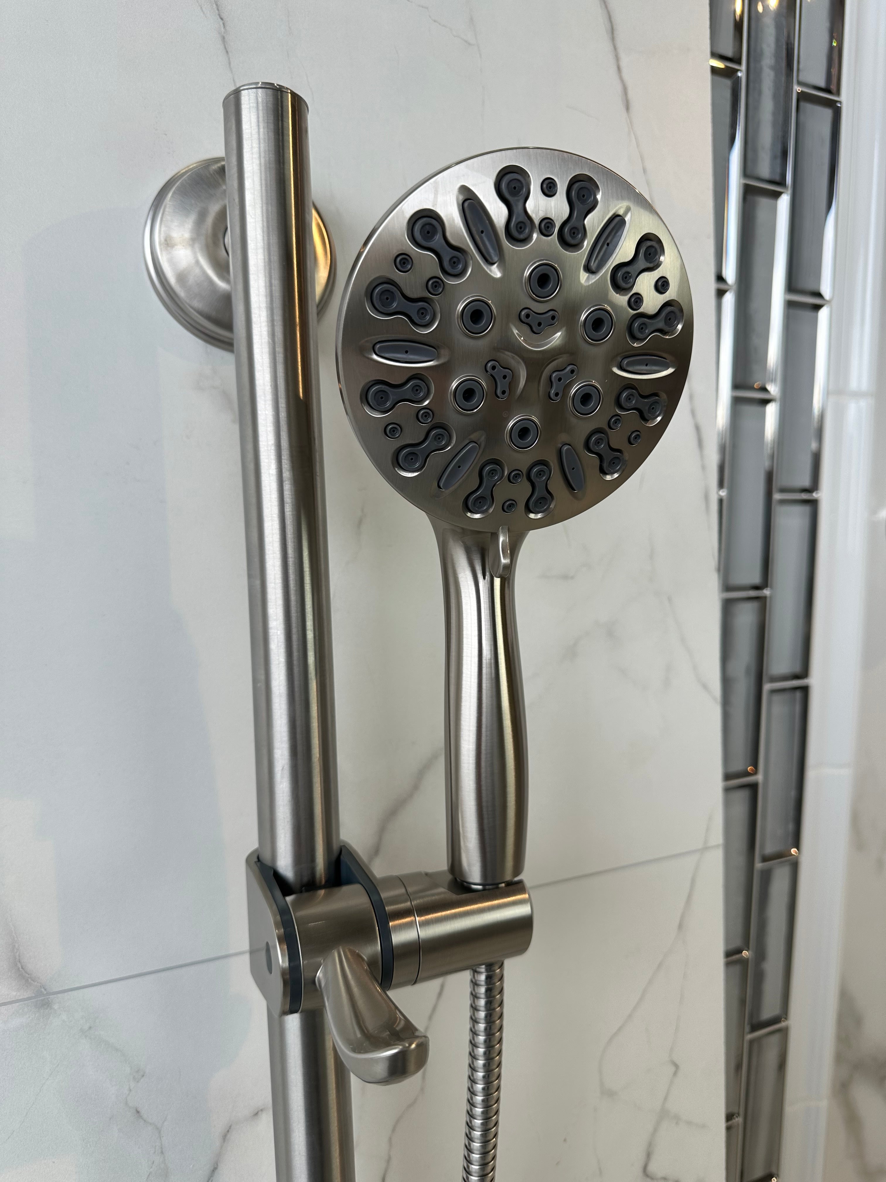 Bathcessories 3-in-1, 28" Combo Grab Bar, Handheld Slider Bar, and 9-Spray Shower Wand