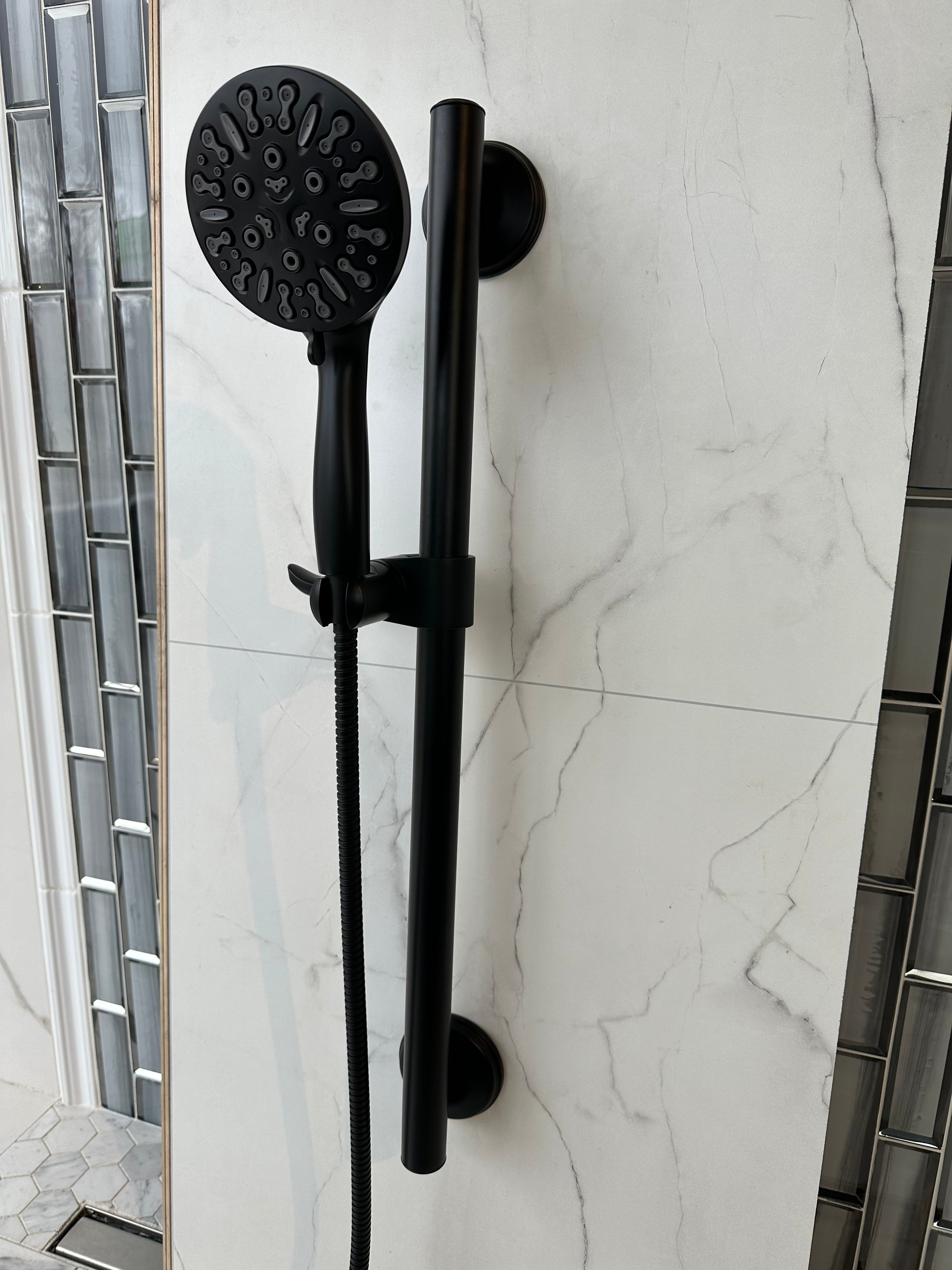 Bathcessories 3-in-1, 28" Combo Grab Bar, Handheld Slider Bar, and 9-Spray Shower Wand