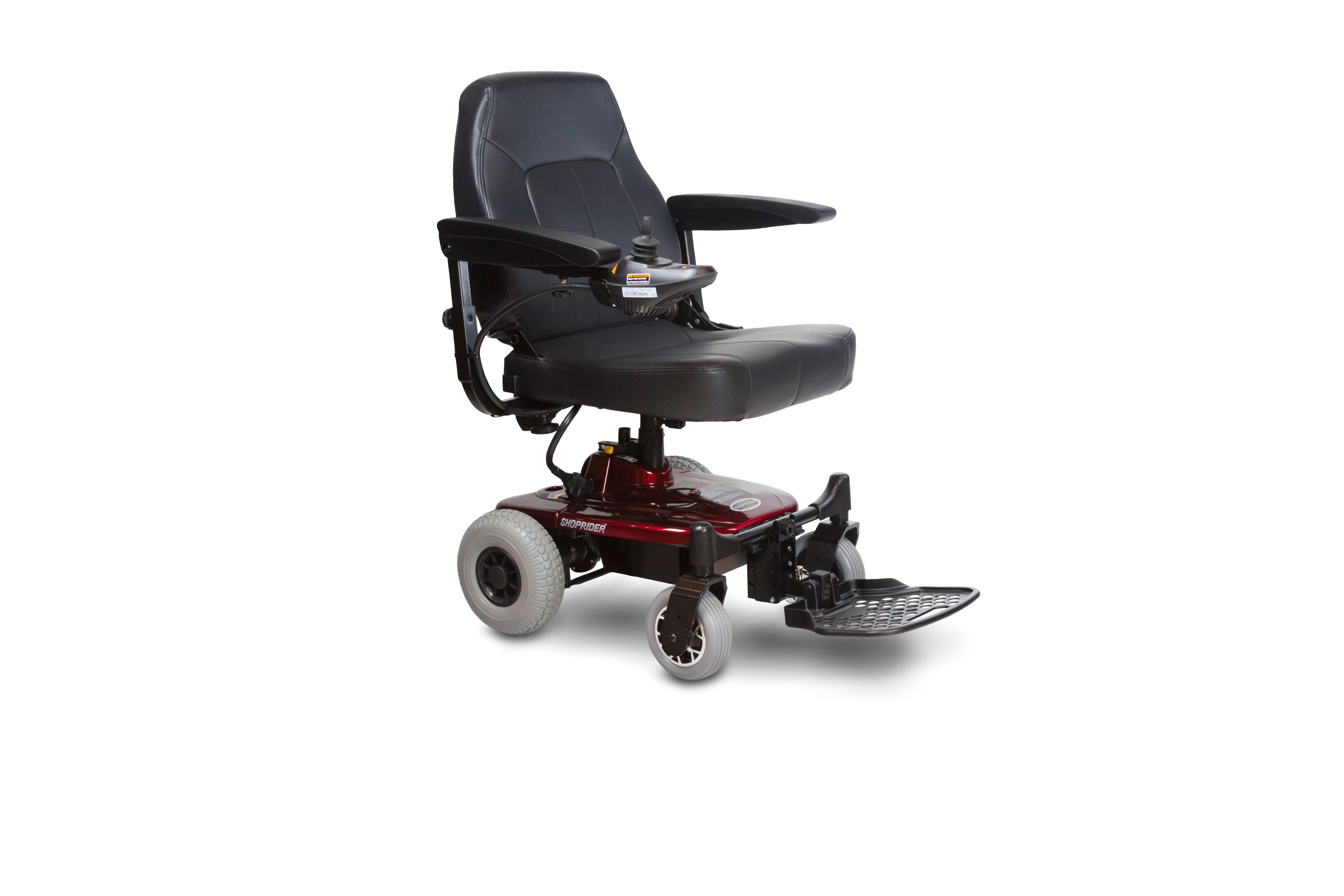 Front view of the Shoprider Jimmie Captain Seat, a lightweight portable power chair.