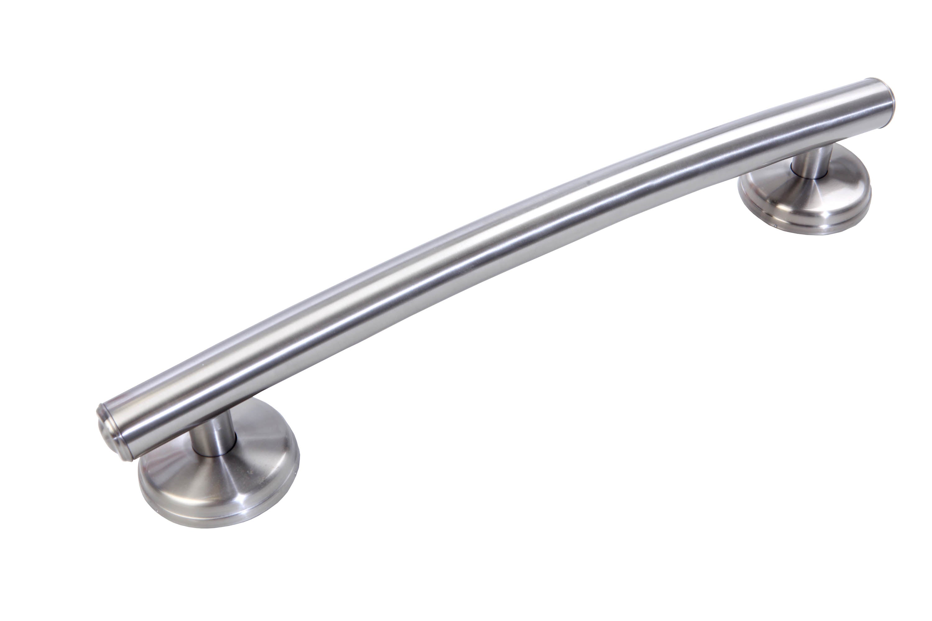 Grabcessories by LiveWell 16-inch curved grab bars in stylish bathroom for safety. Brushed Nickel