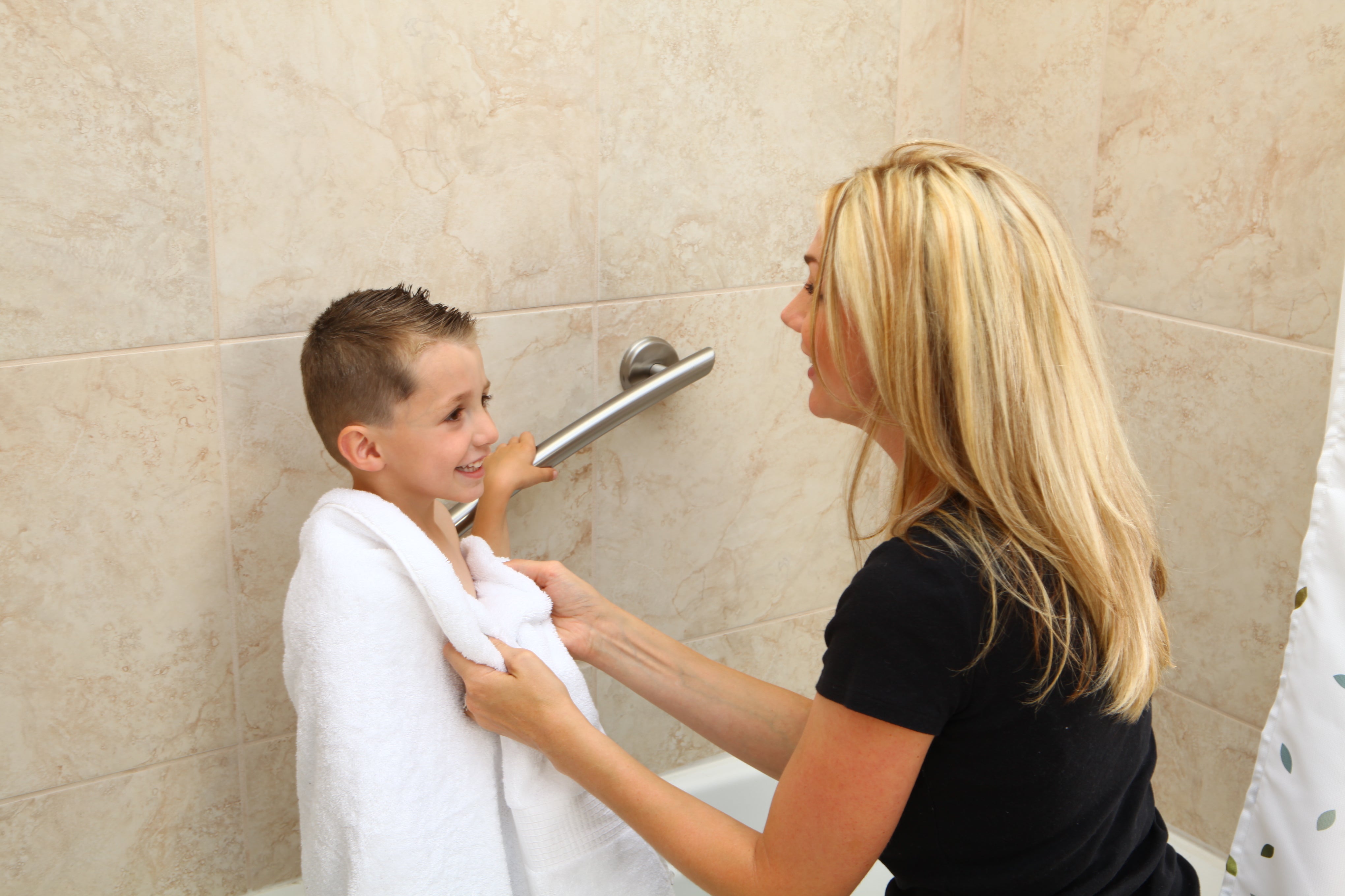 Grabcessories by LiveWell 16 inch curved contemporary grab bars in brushed nickel with angled ends