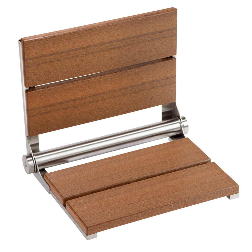 Bathcessories™ 18 inch Natural Wood Grain Composite Fold Down Shower Seat Collection