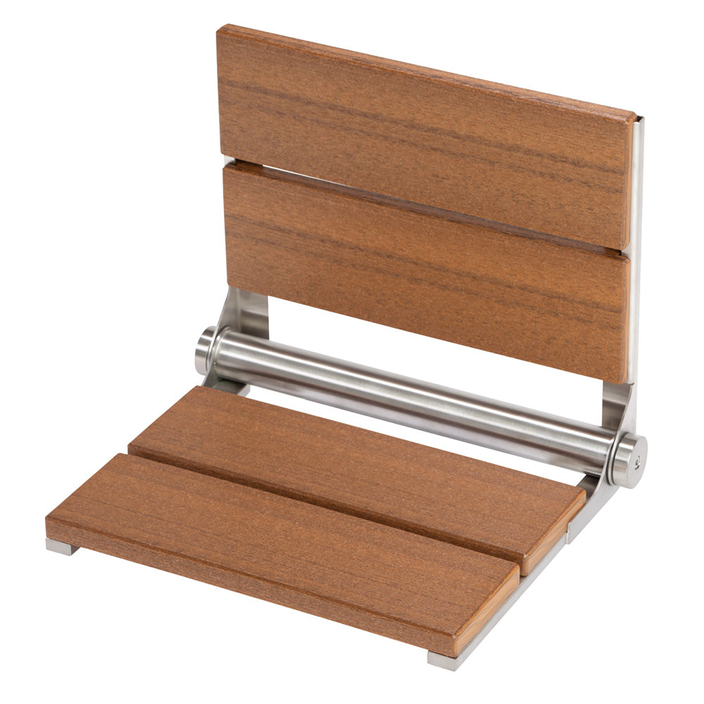 Bathcessories™ 18 inch Natural Wood Grain Composite Fold Down Shower Seat Collection
