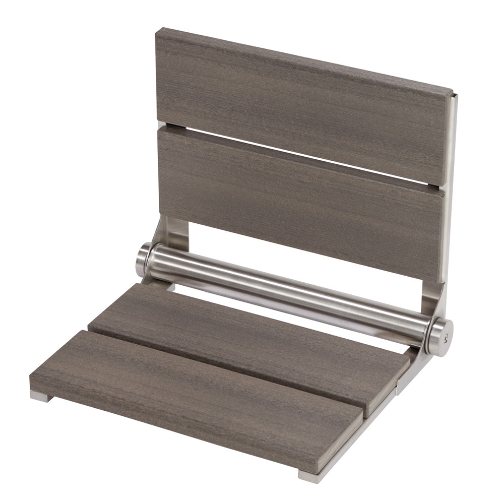 Bathcessories™ 18 inch Natural Wood Grain Composite Fold Down Shower Seat Collection