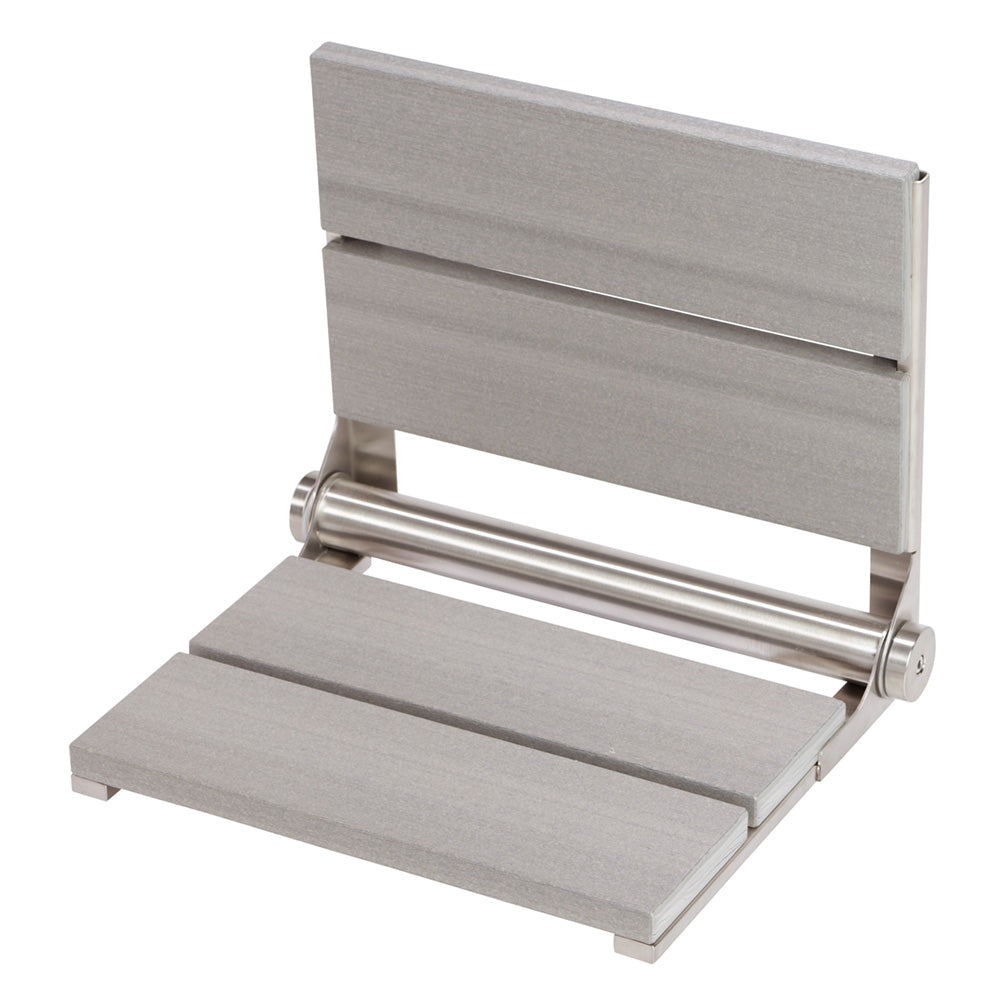 Bathcessories™ 18 inch Natural Wood Grain Composite Fold Down Shower Seat Collection