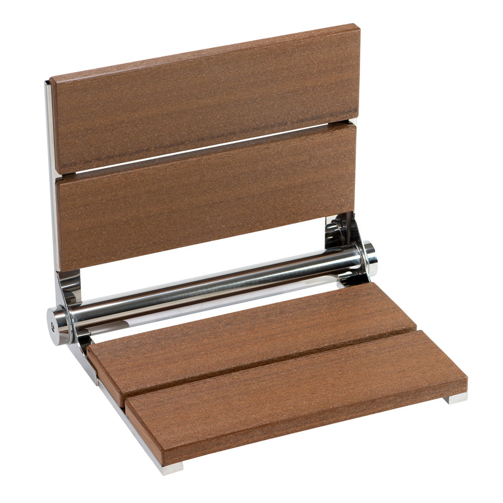 Bathcessories™ 18 inch Natural Wood Grain Composite Fold Down Shower Seat Collection