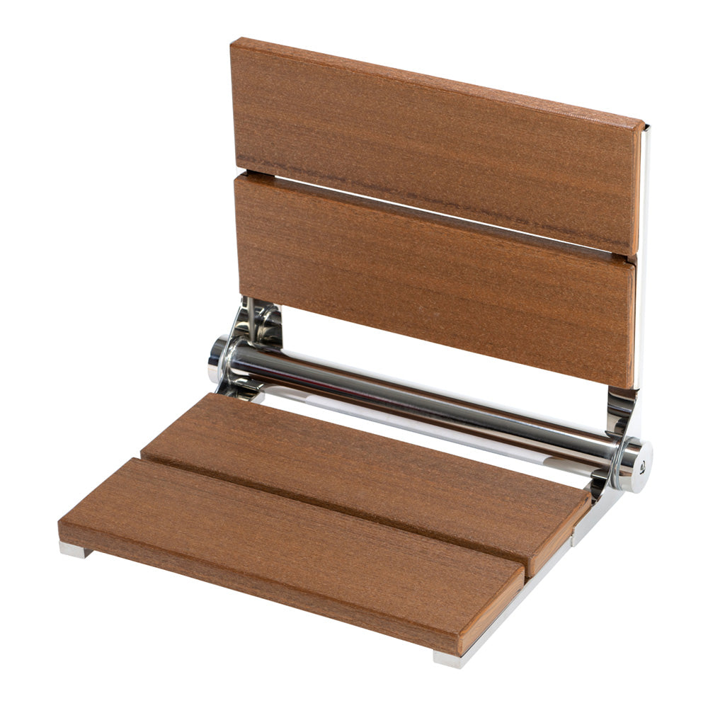 Bathcessories™ 18 inch Natural Wood Grain Composite Fold Down Shower Seat Collection