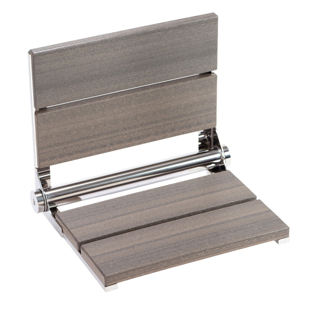 Bathcessories™ 18 inch Natural Wood Grain Composite Fold Down Shower Seat Collection