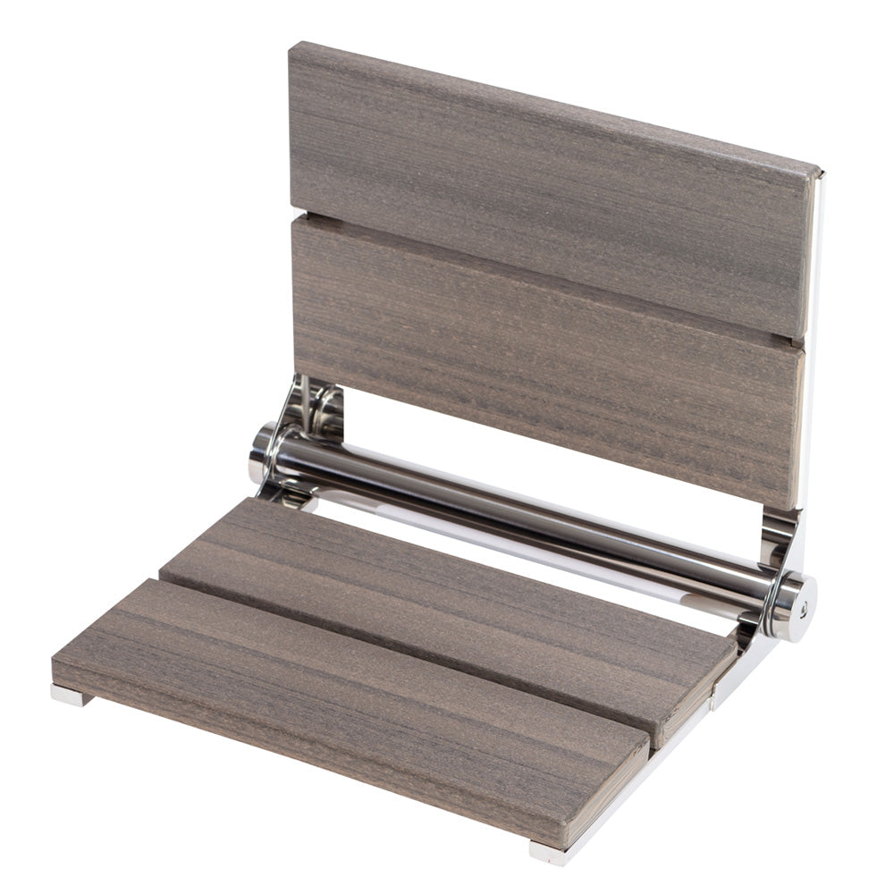 Bathcessories™ 18 inch Natural Wood Grain Composite Fold Down Shower Seat Collection