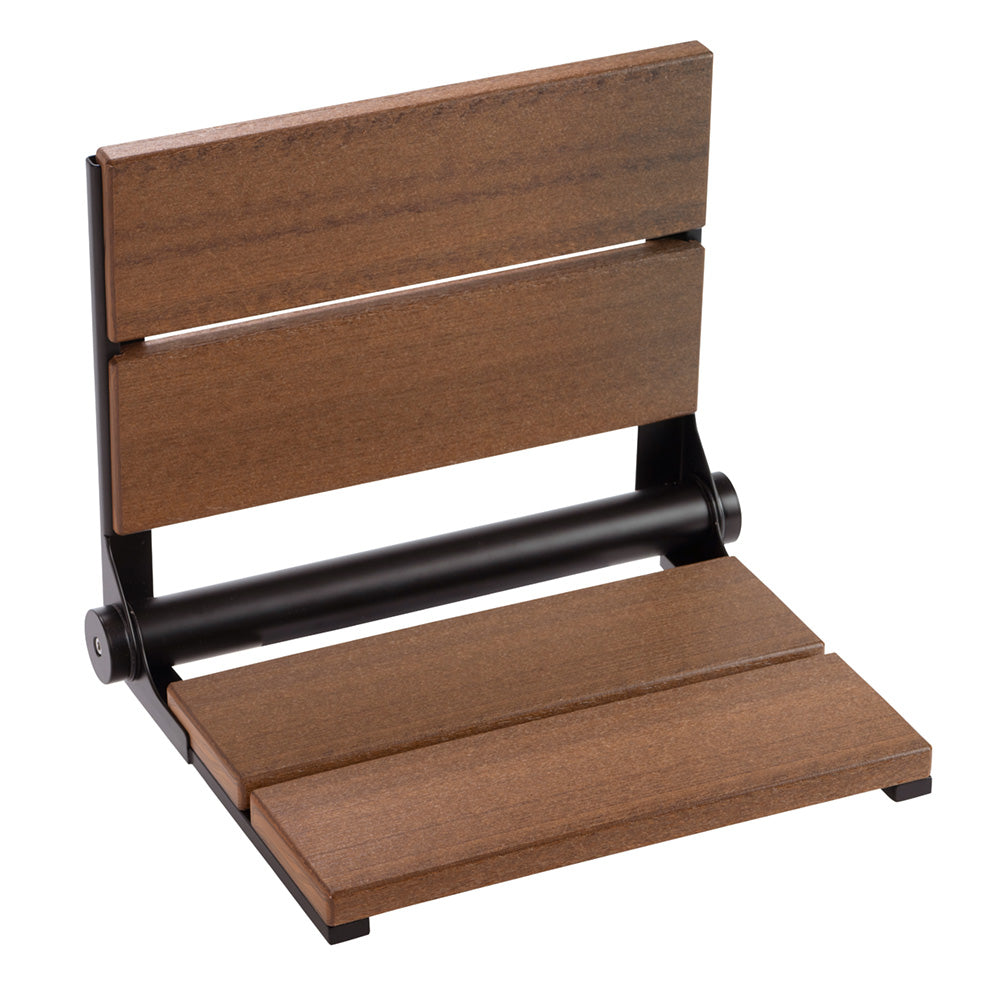 Bathcessories™ 18 inch Natural Wood Grain Composite Fold Down Shower Seat Collection
