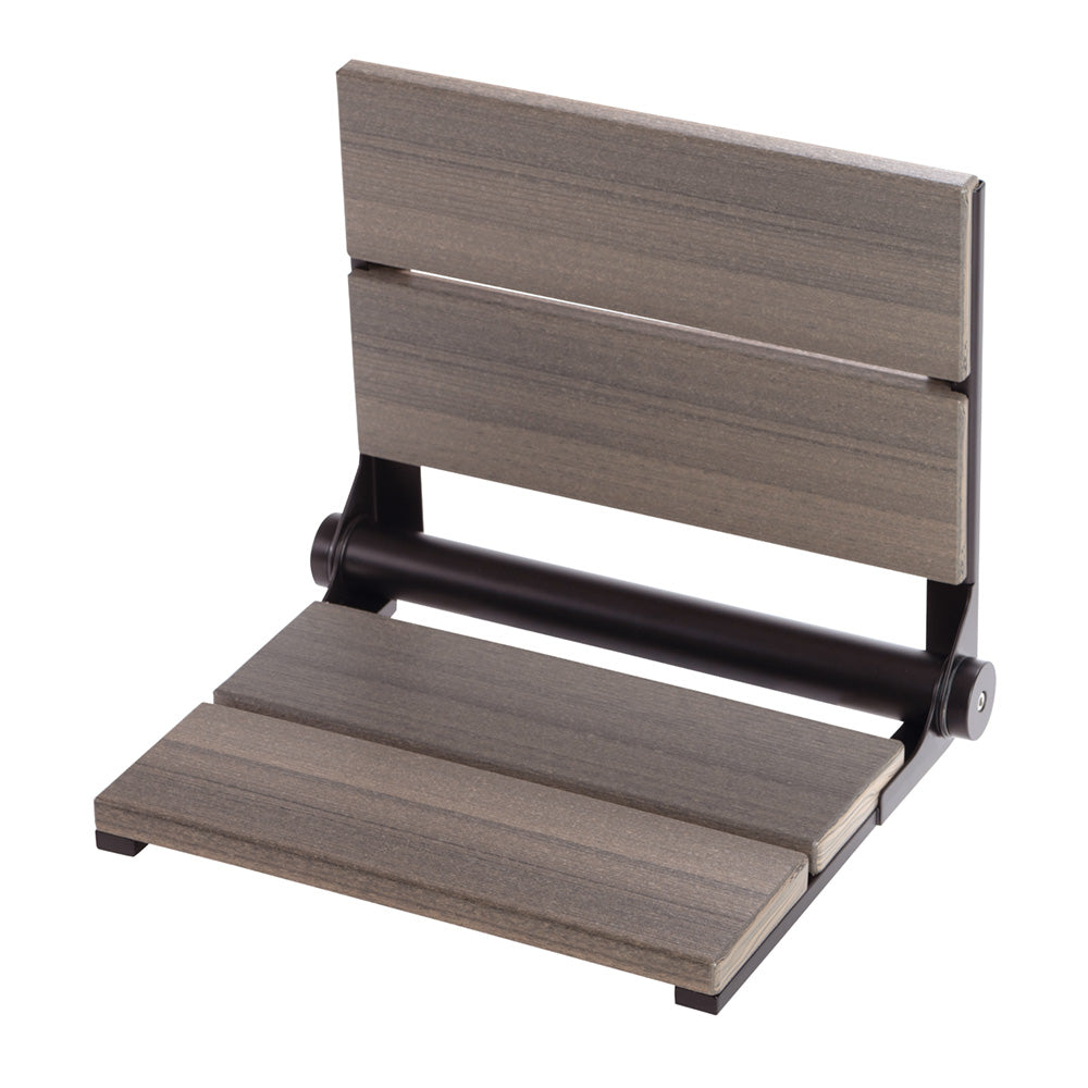 Bathcessories™ 18 inch Natural Wood Grain Composite Fold Down Shower Seat Collection
