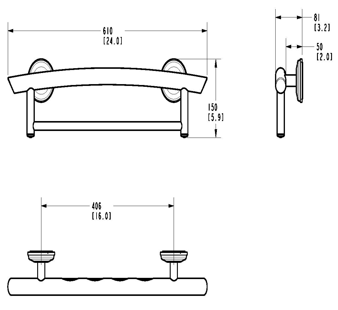 2-in-1 Arched Grab Bar Towel Bar with Multiple EZ Clean Rubber Nubby Grips 