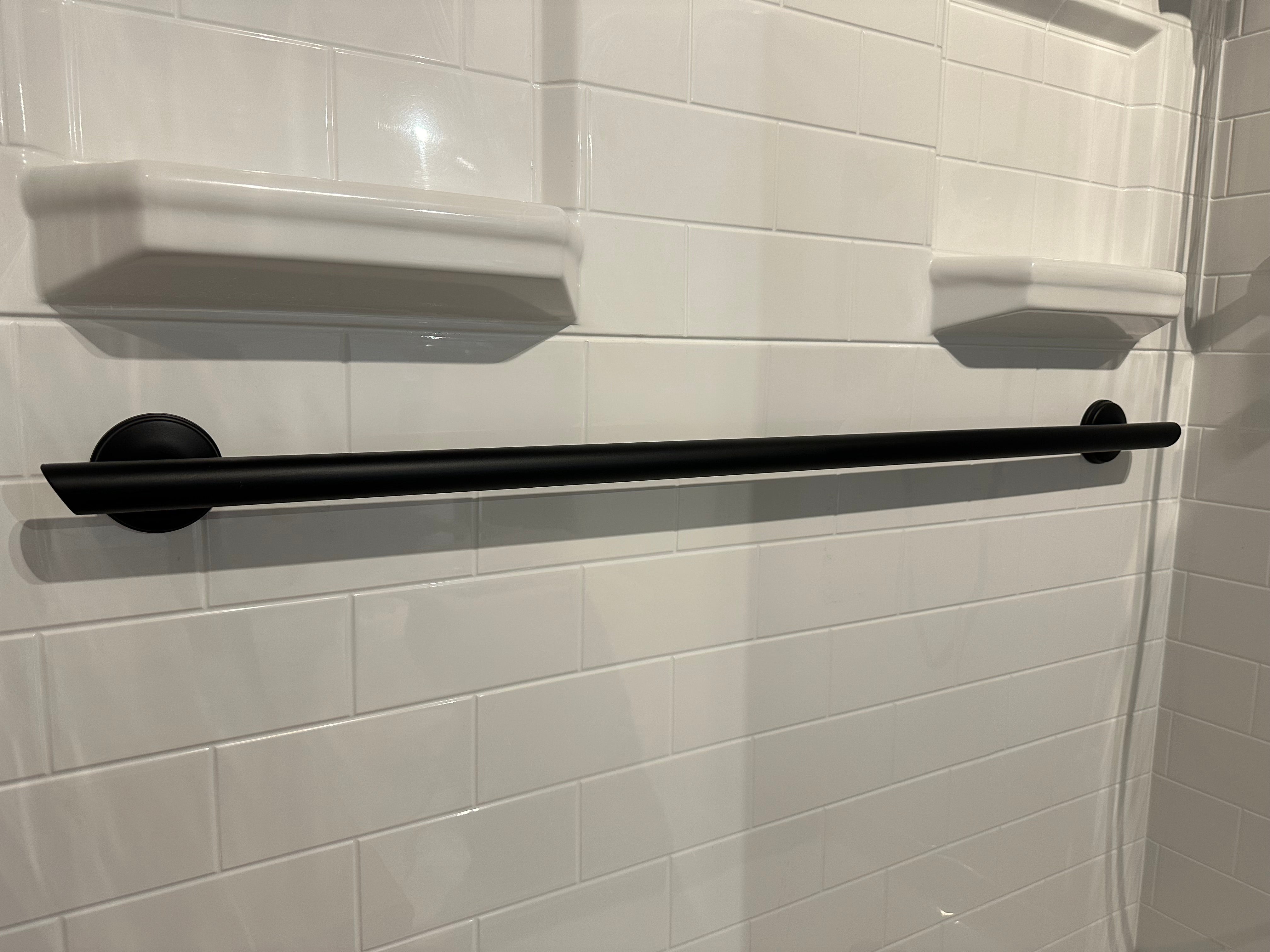 36 inch Straight Decorative Grab Bar with Angled Ends, Multiple Rubber Grips & FREE MOUNT DADDY Anchors (2)