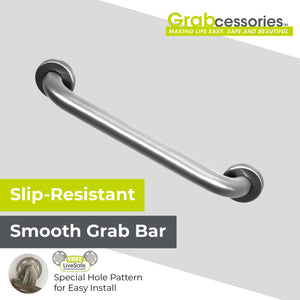 24 inch ADA Compliant Grab Bar Peened Grip 1-1/2 inches Diameter Twist Covers & Mounting Hardware Included