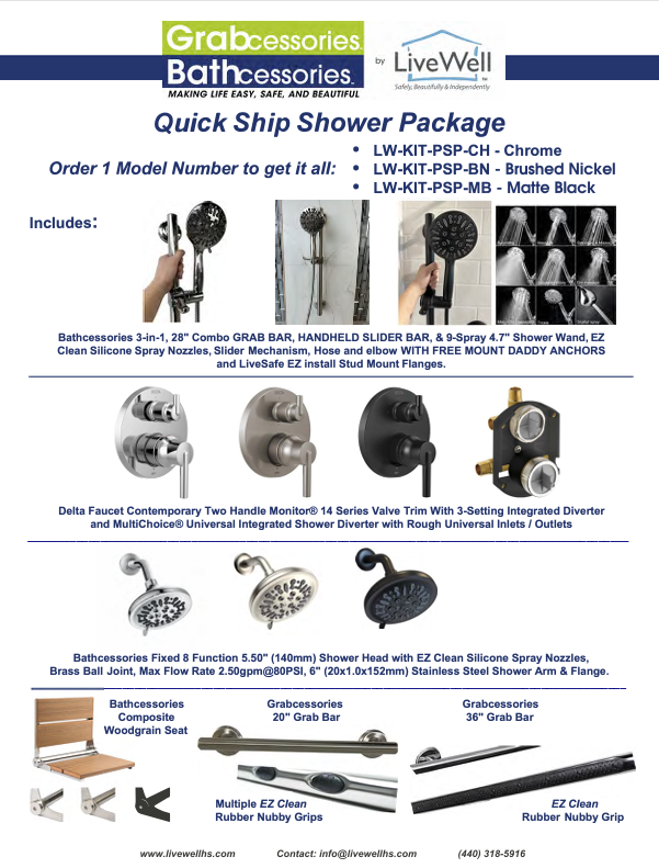 The LiveWell Quick Ship Shower Package, Chrome/Antique Mahogany