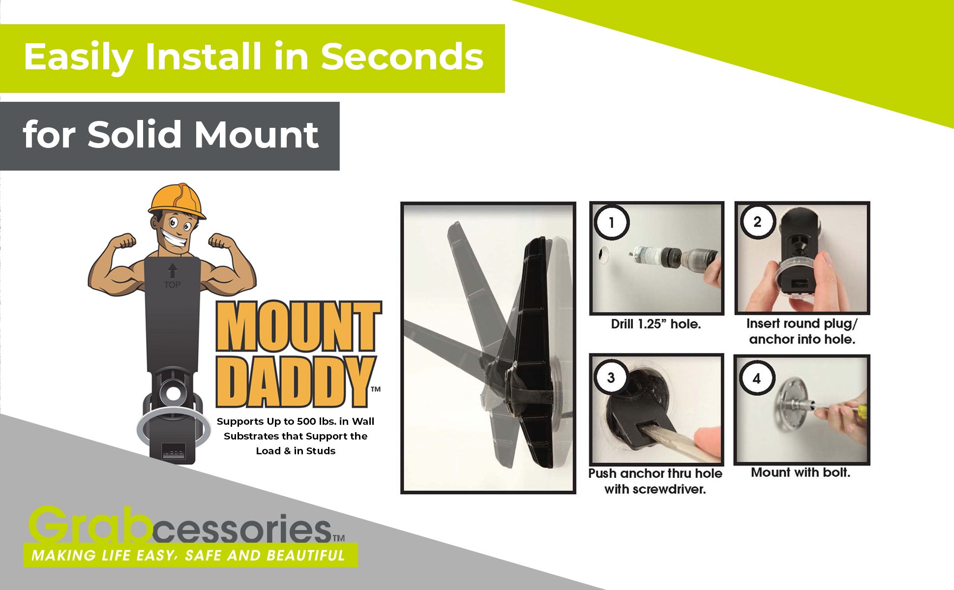 "MOUNT DADDY" BEHIND-THE-WALL FASTENER WITH ELASTOMERIC SNAP BACK BAND