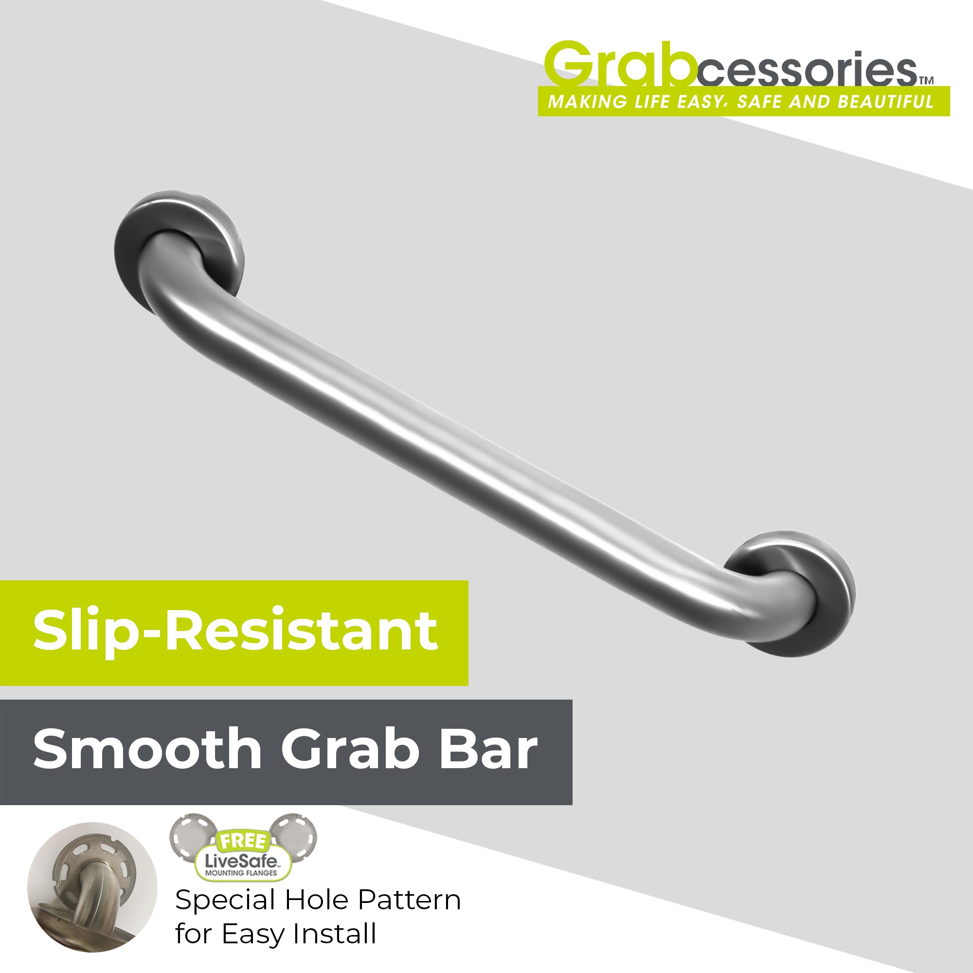 LiveWell NEW 42" ADA Compliant Grab Bar with EZ Clean Rubber Nubby Grips, Model# LW42x1.25-GRP